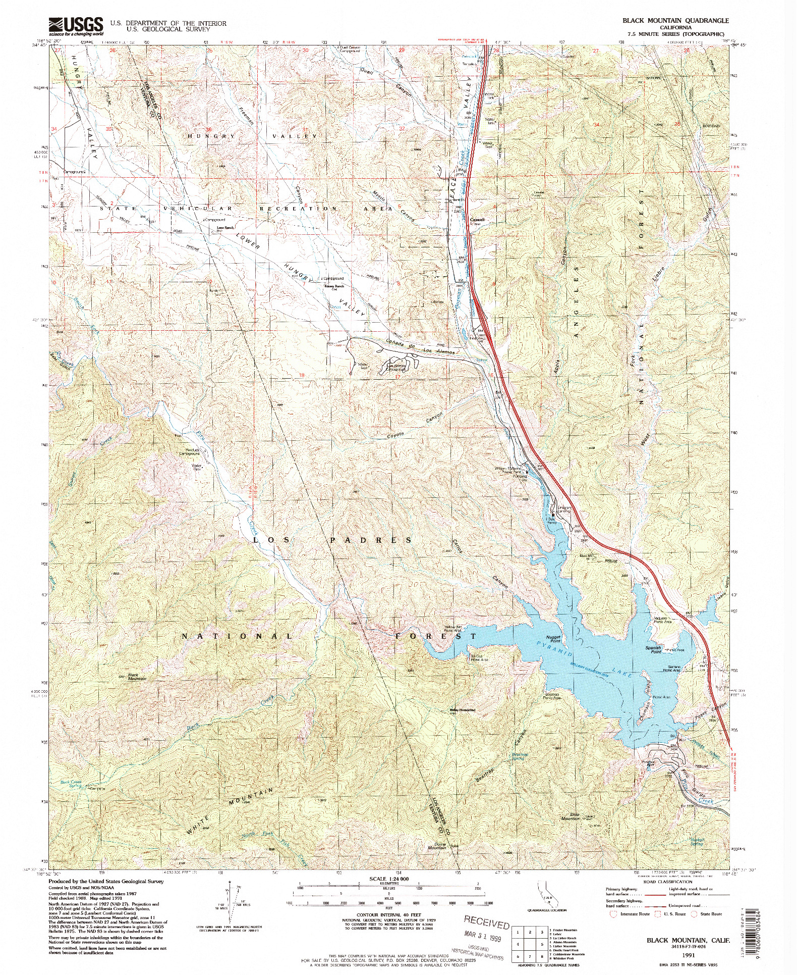 USGS 1:24000-SCALE QUADRANGLE FOR BLACK MOUNTAIN, CA 1991