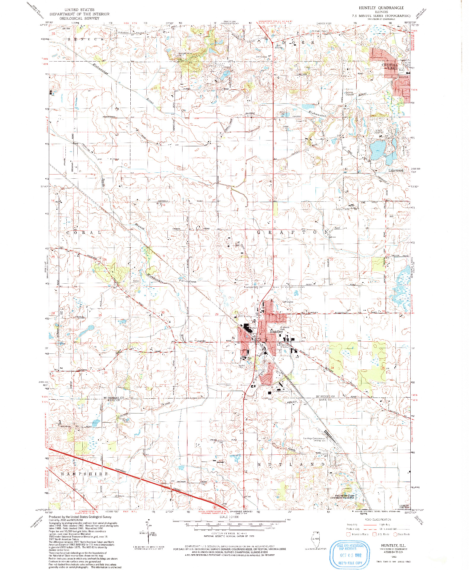 USGS 1:24000-SCALE QUADRANGLE FOR HUNTLEY, IL 1992