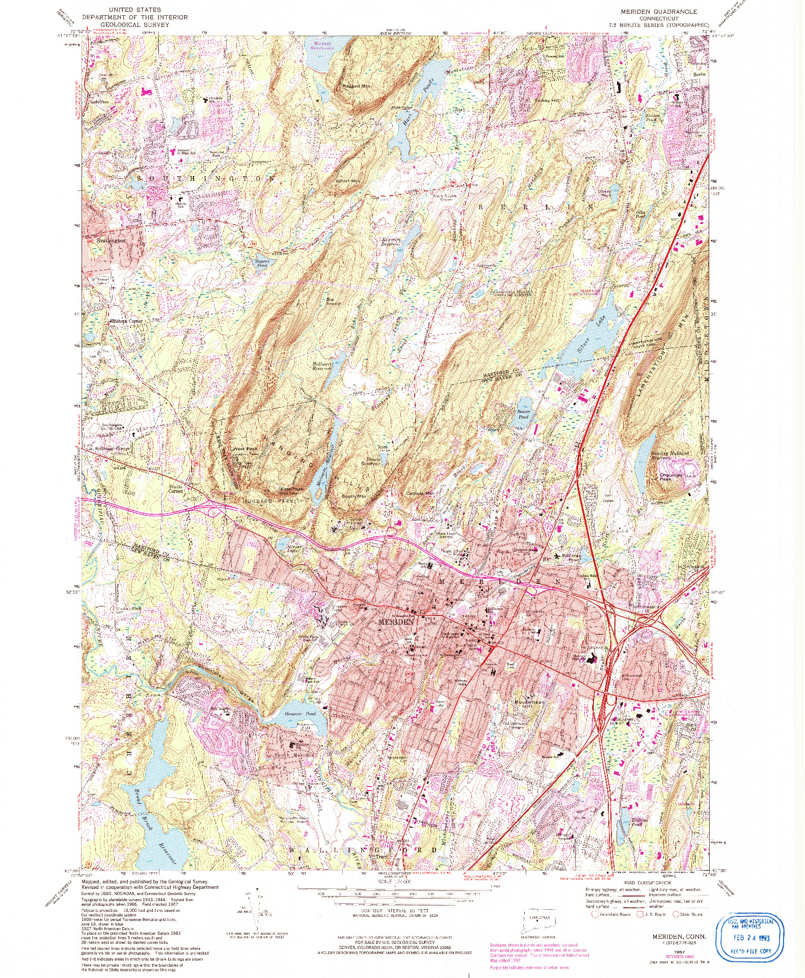 USGS 1:24000-SCALE QUADRANGLE FOR MERIDEN, CT 1967