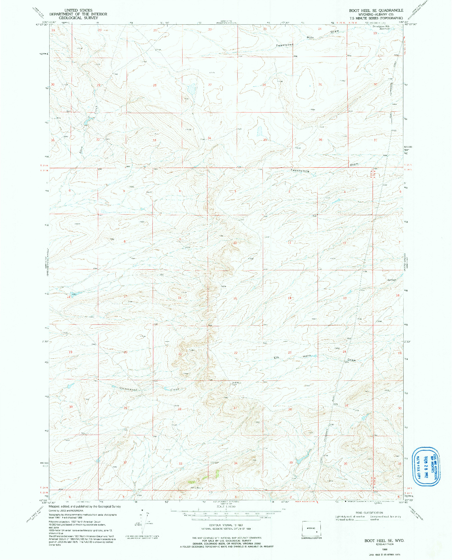 USGS 1:24000-SCALE QUADRANGLE FOR BOOT HEEL SE, WY 1968