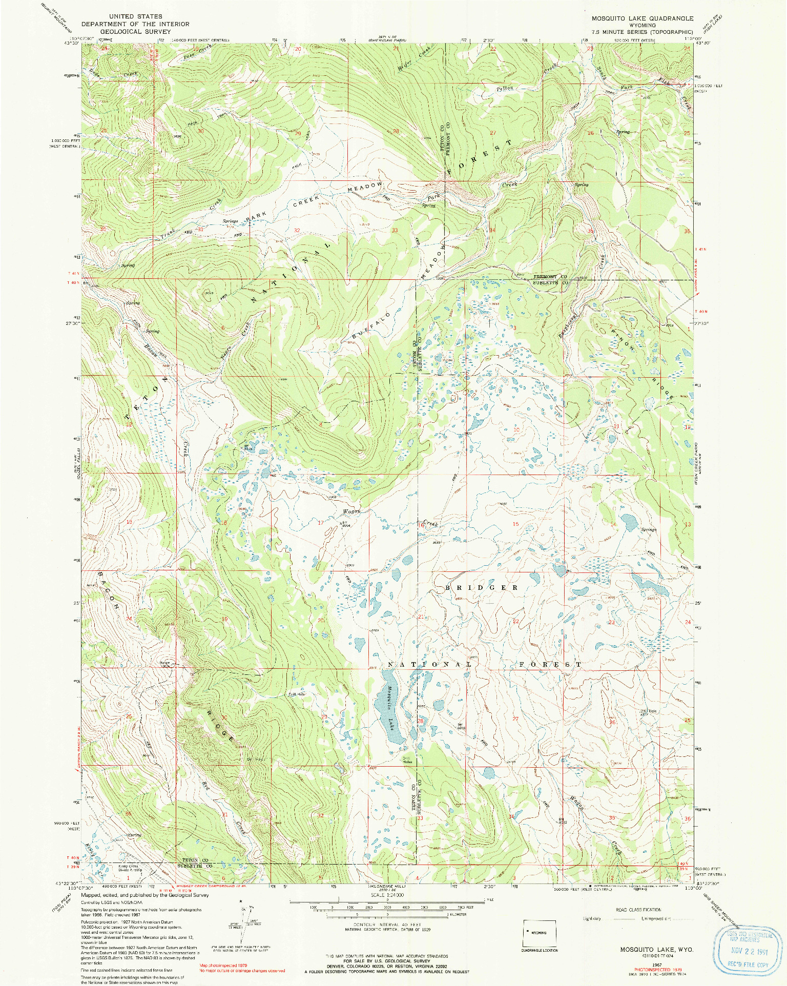 USGS 1:24000-SCALE QUADRANGLE FOR MOSQUITO LAKE, WY 1967