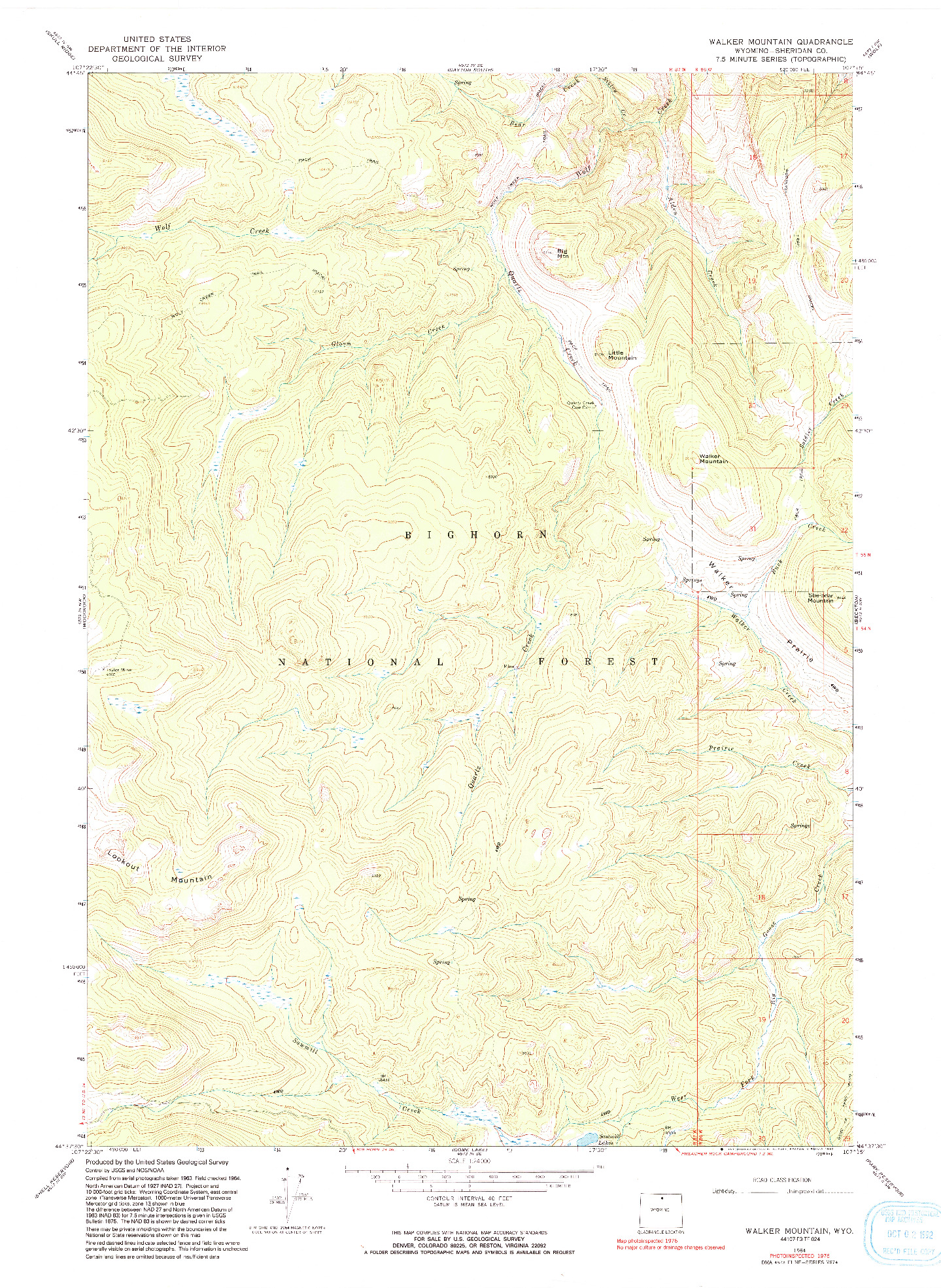 USGS 1:24000-SCALE QUADRANGLE FOR WALKER MOUNTAIN, WY 1964