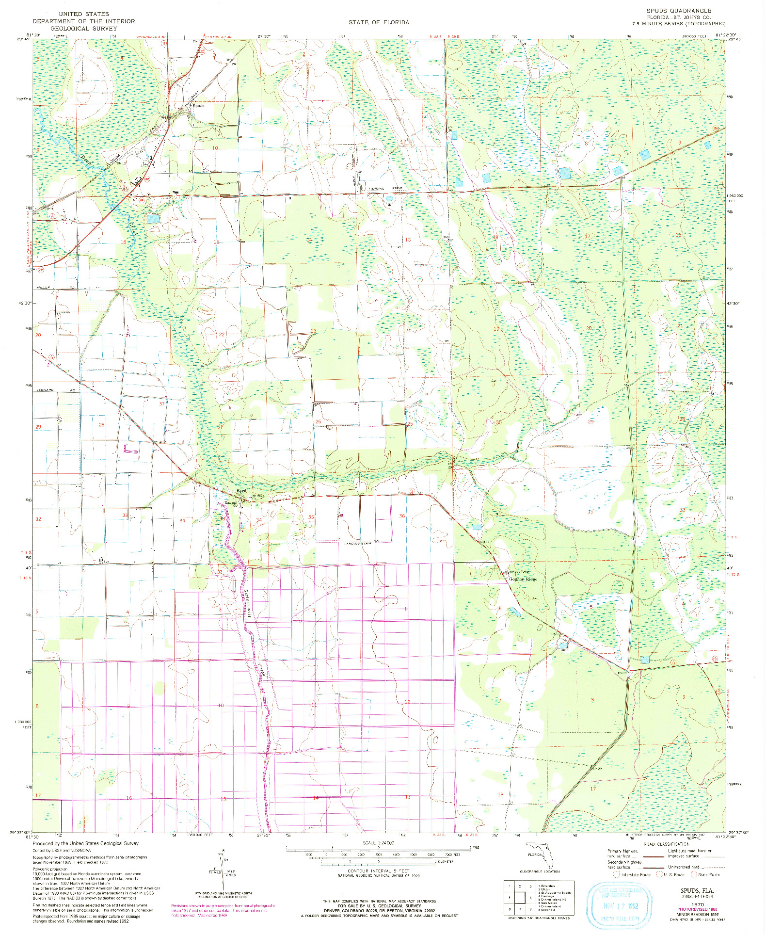 USGS 1:24000-SCALE QUADRANGLE FOR SPUDS, FL 1970