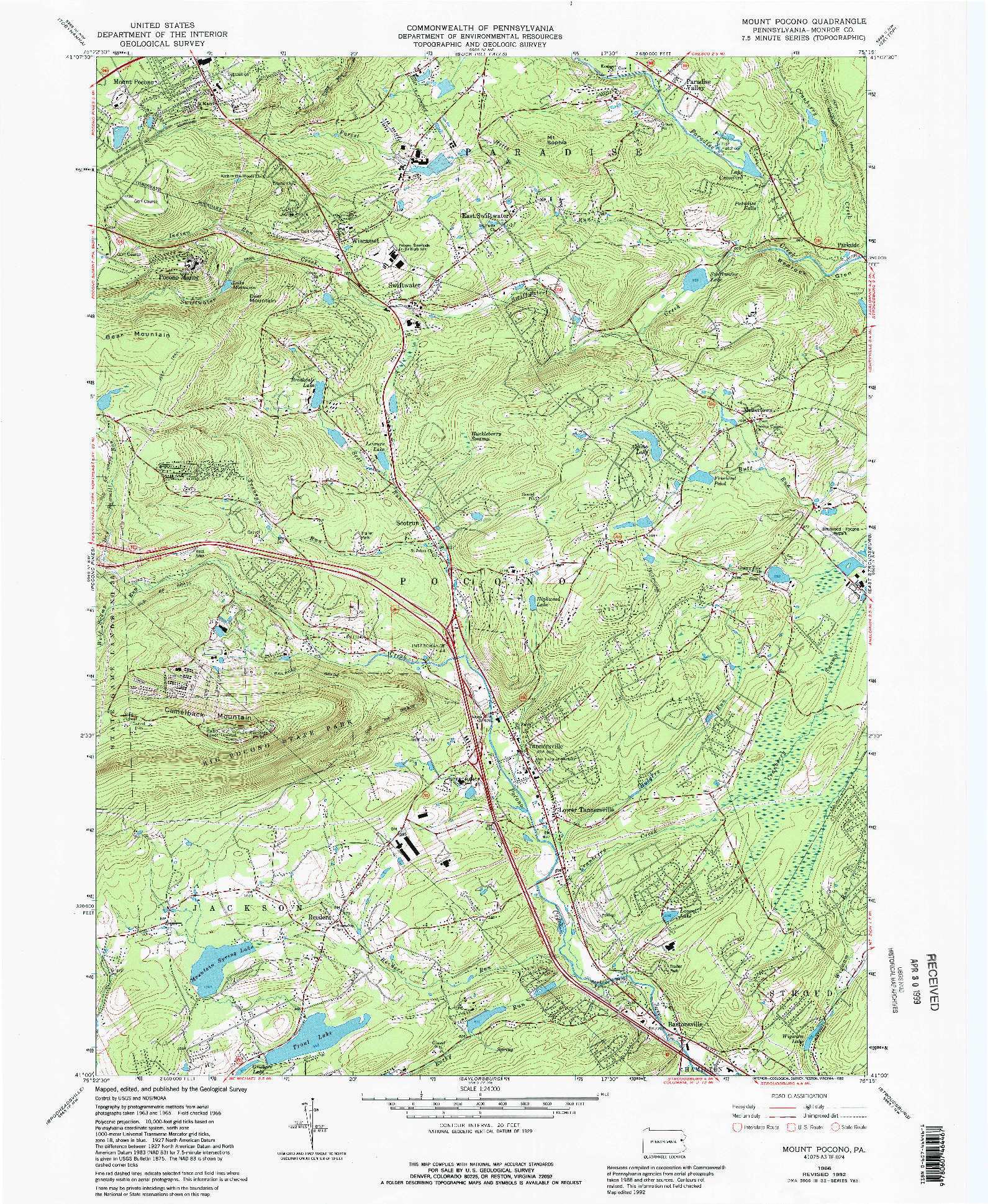 USGS 1:24000-SCALE QUADRANGLE FOR MOUNT POCONO, PA 1966