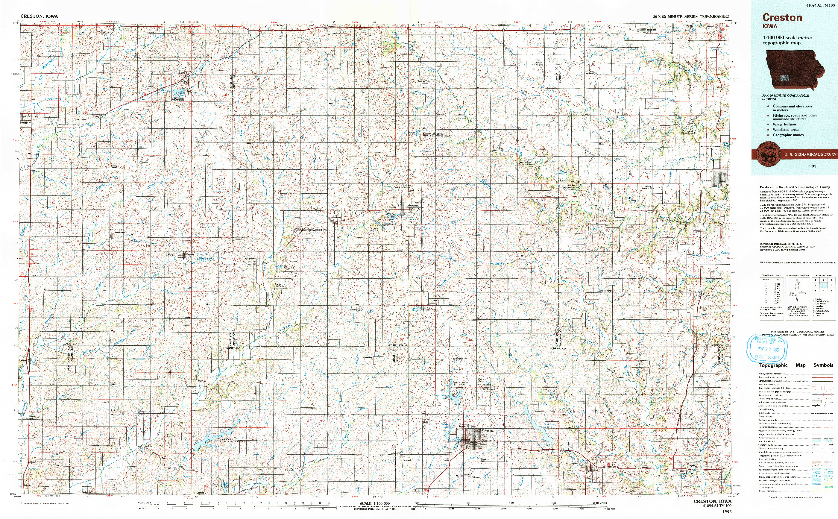 USGS 1:100000-SCALE QUADRANGLE FOR CRESTON, IA 1993
