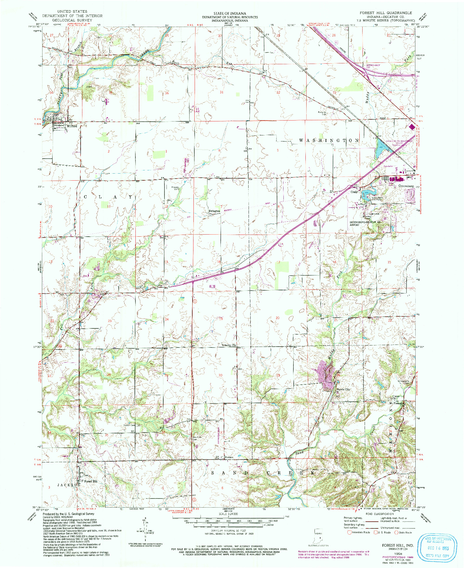 USGS 1:24000-SCALE QUADRANGLE FOR FOREST HILL, IN 1958