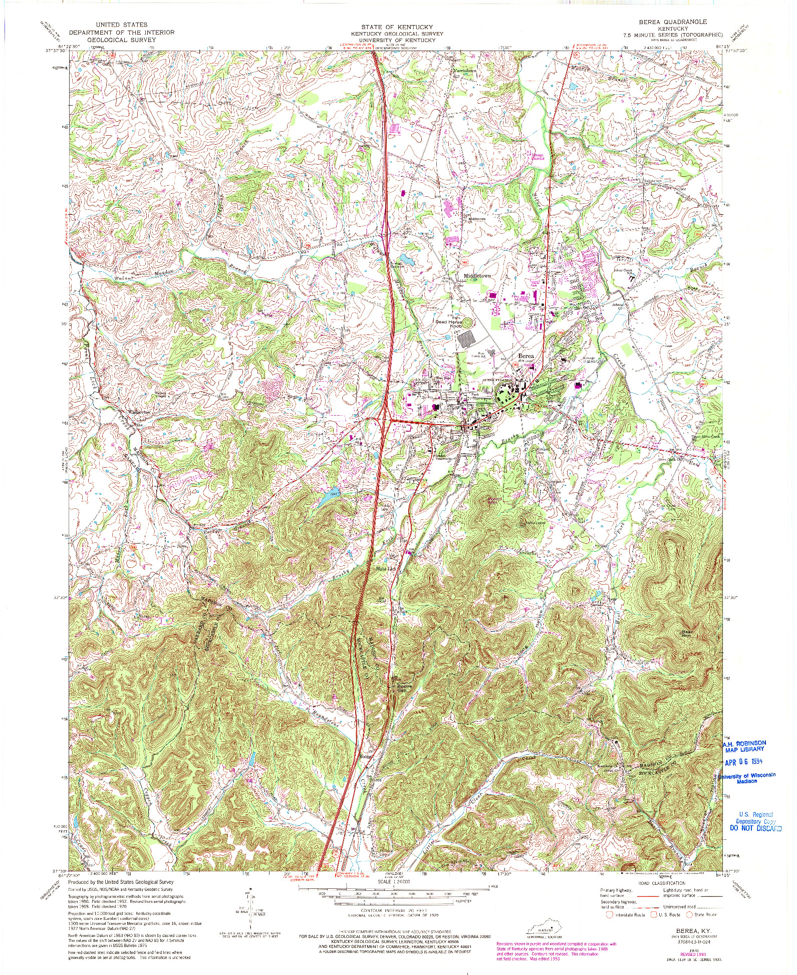 USGS 1:24000-SCALE QUADRANGLE FOR BEREA, KY 1970