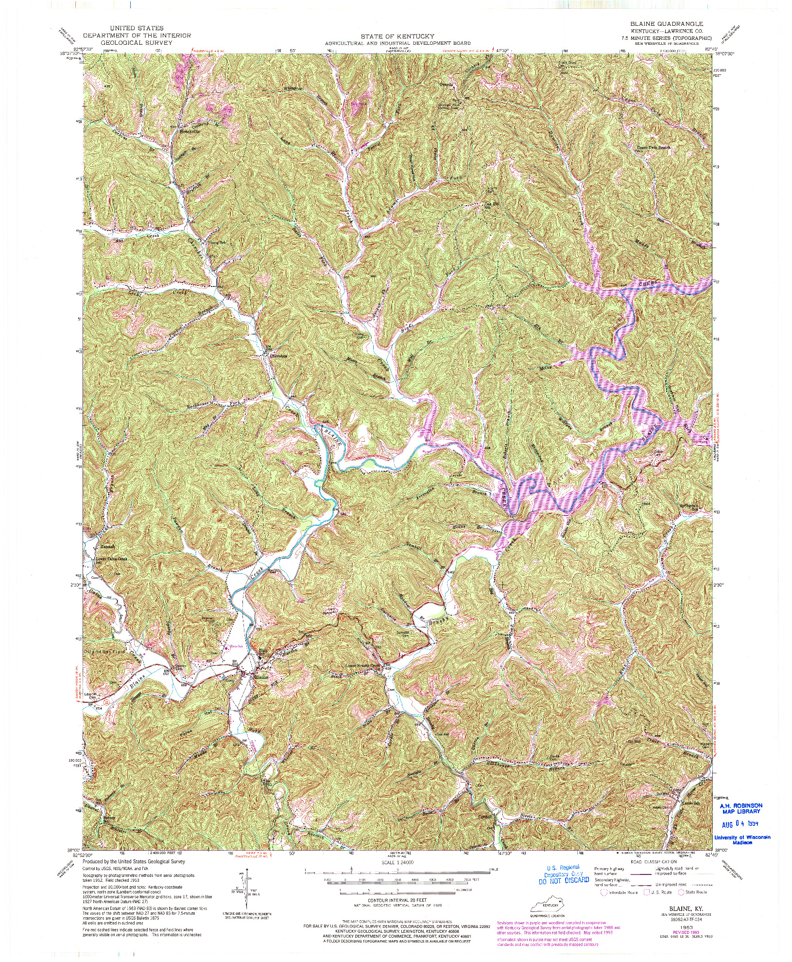 USGS 1:24000-SCALE QUADRANGLE FOR BLAINE, KY 1953