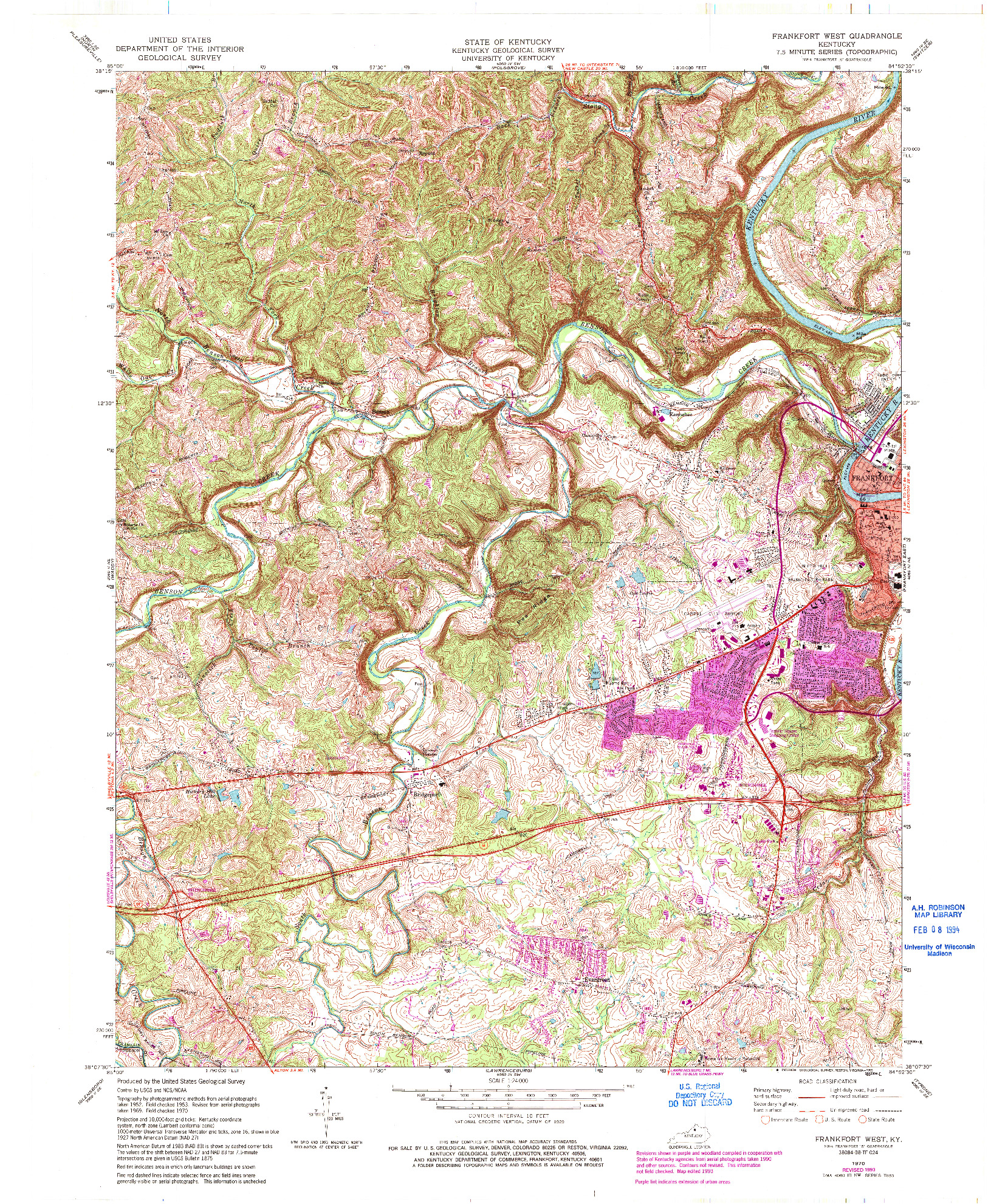 USGS 1:24000-SCALE QUADRANGLE FOR FRANKFORT WEST, KY 1970