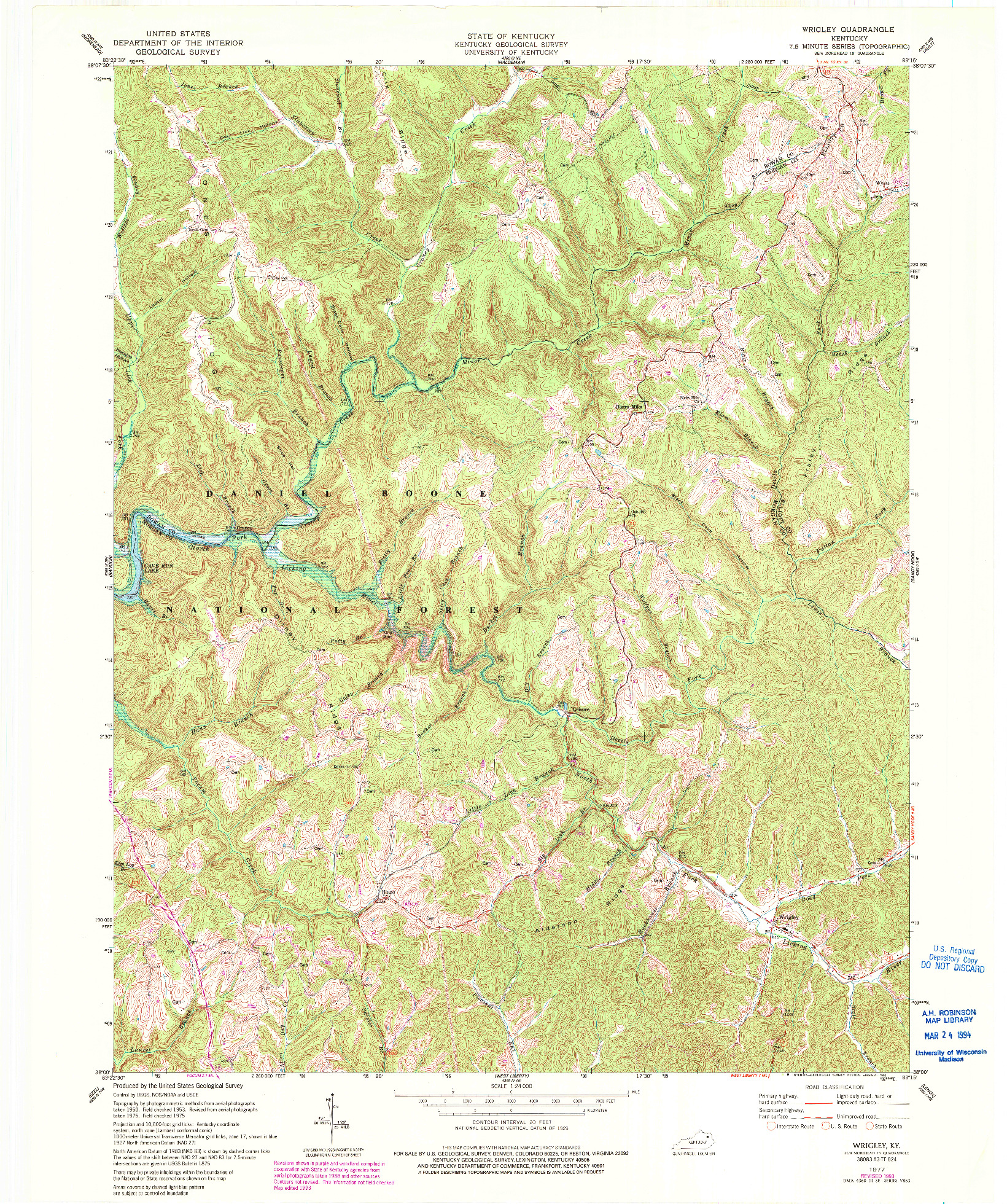 USGS 1:24000-SCALE QUADRANGLE FOR WRIGLEY, KY 1977