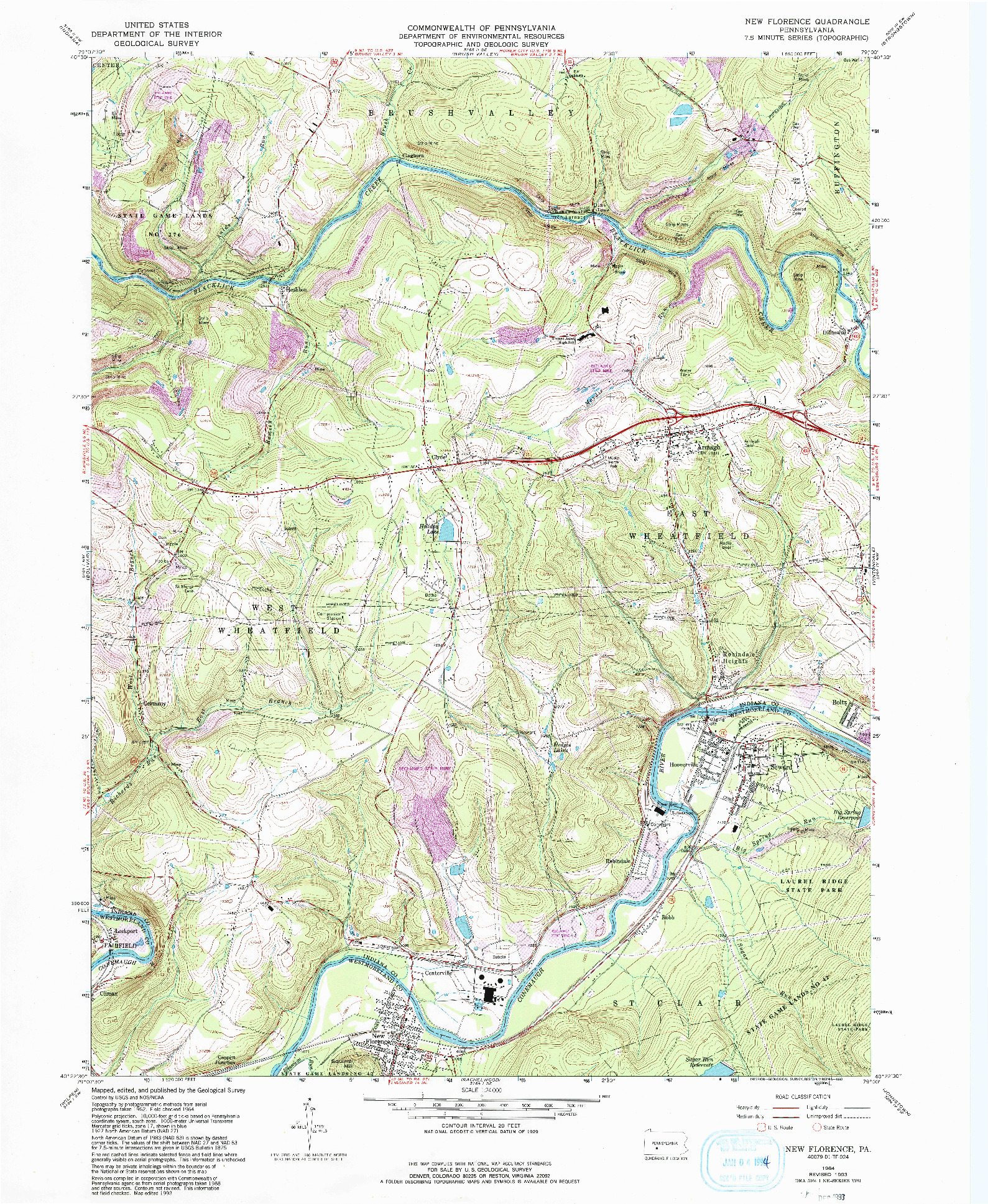 USGS 1:24000-SCALE QUADRANGLE FOR NEW FLORENCE, PA 1964