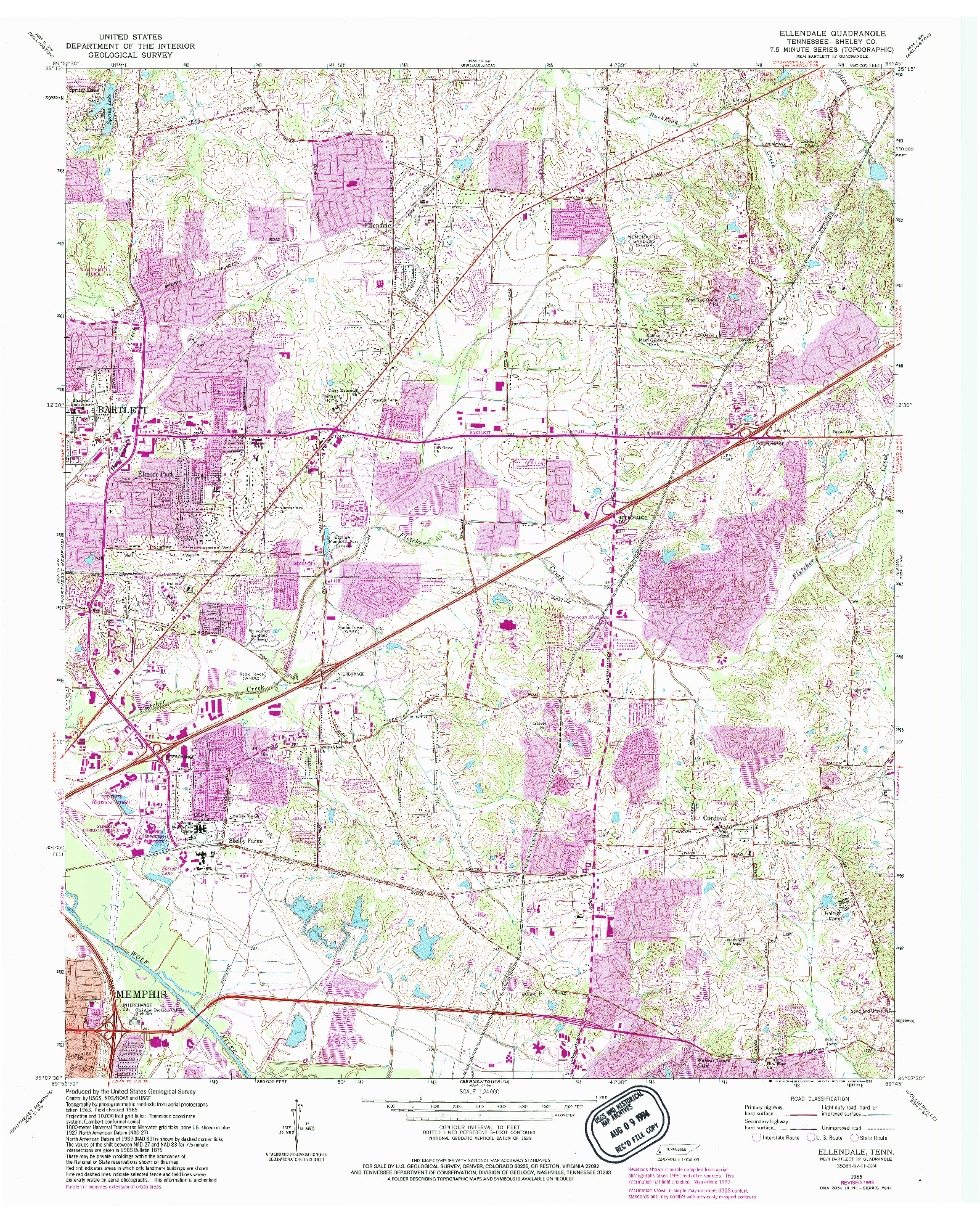 USGS 1:24000-SCALE QUADRANGLE FOR ELLENDALE, TN 1965