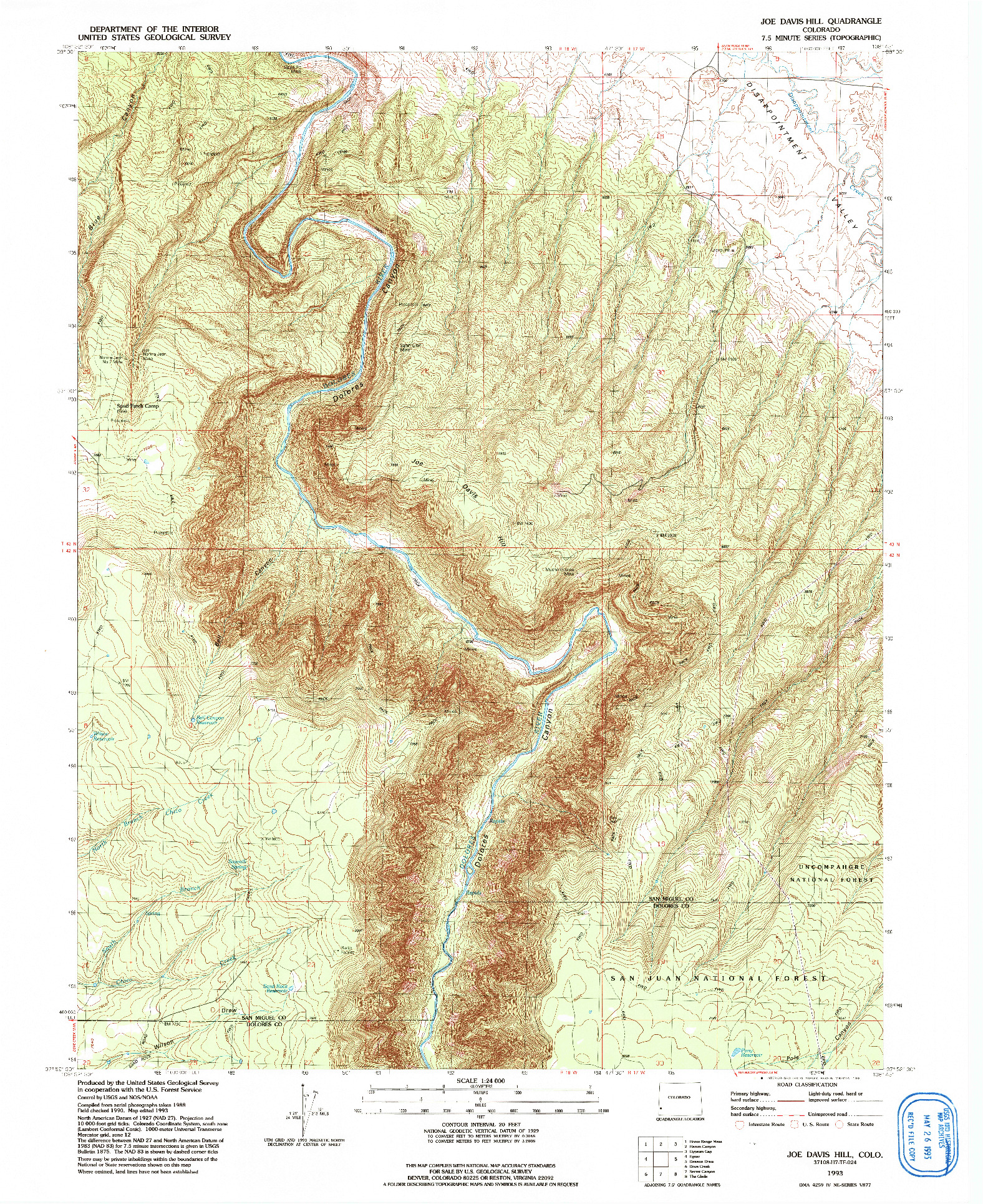 USGS 1:24000-SCALE QUADRANGLE FOR JOE DAVIS HILL, CO 1993