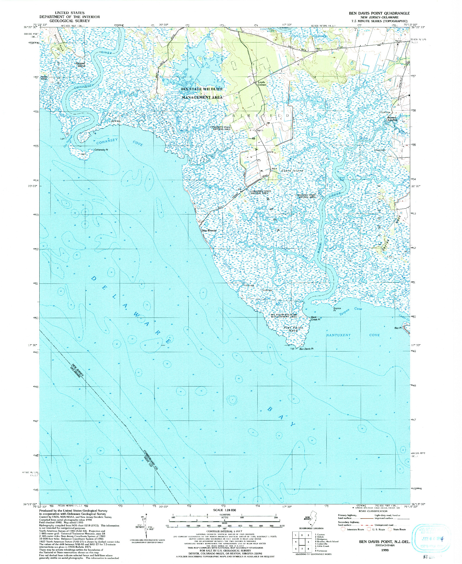 USGS 1:24000-SCALE QUADRANGLE FOR BEN DAVIS POINT, NJ 1993