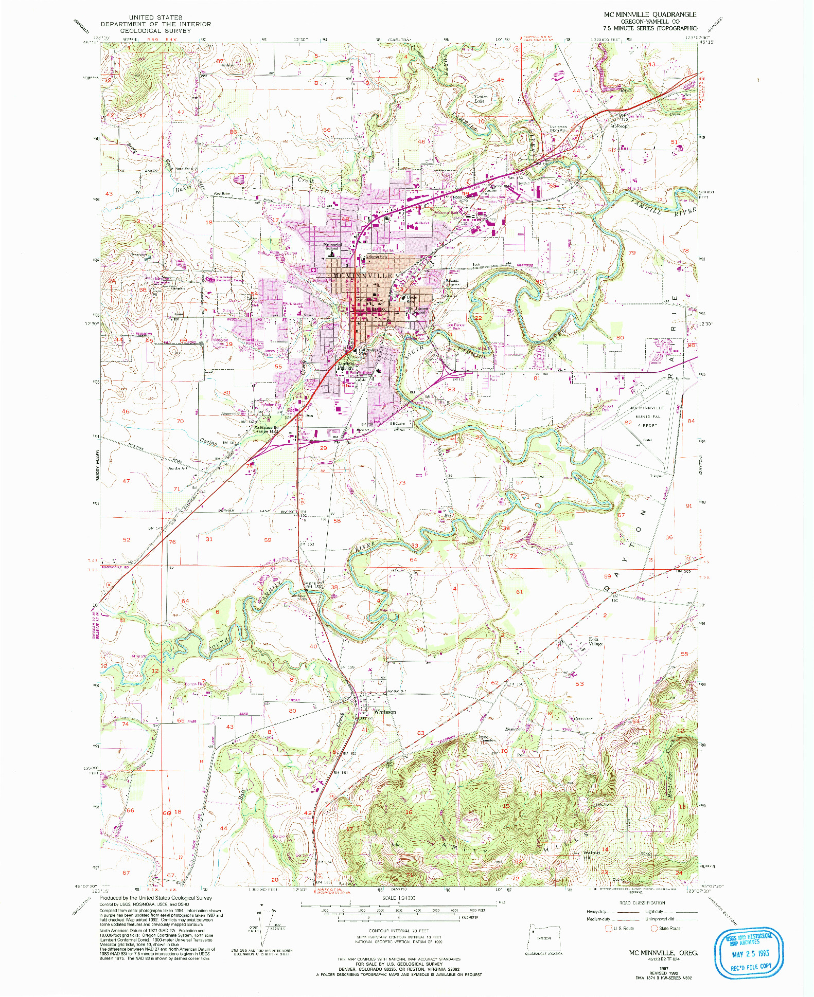 USGS 1:24000-SCALE QUADRANGLE FOR MC MINNVILLE, OR 1957