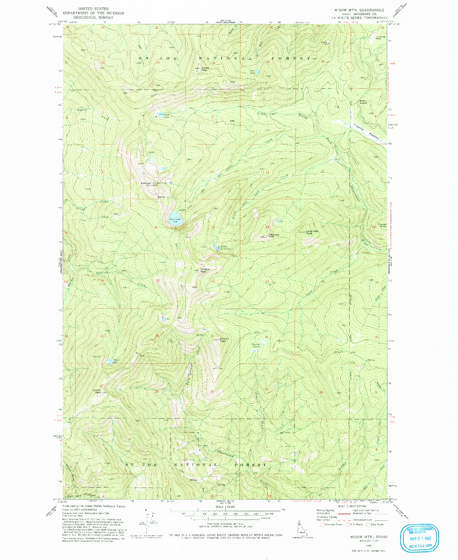 USGS 1:24000-SCALE QUADRANGLE FOR WIDOW MTN, ID 1969