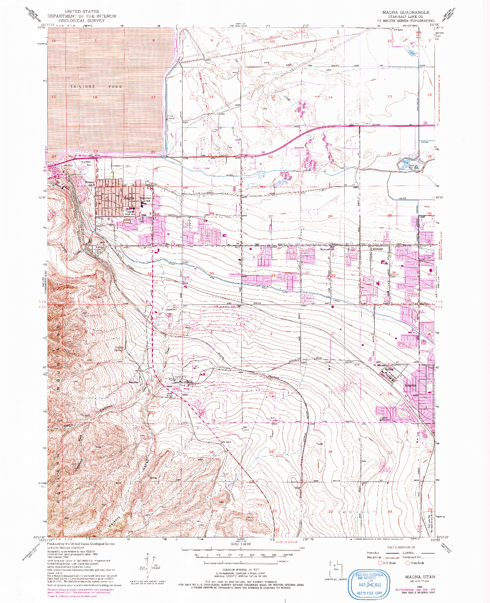 USGS 1:24000-SCALE QUADRANGLE FOR MAGNA, UT 1952