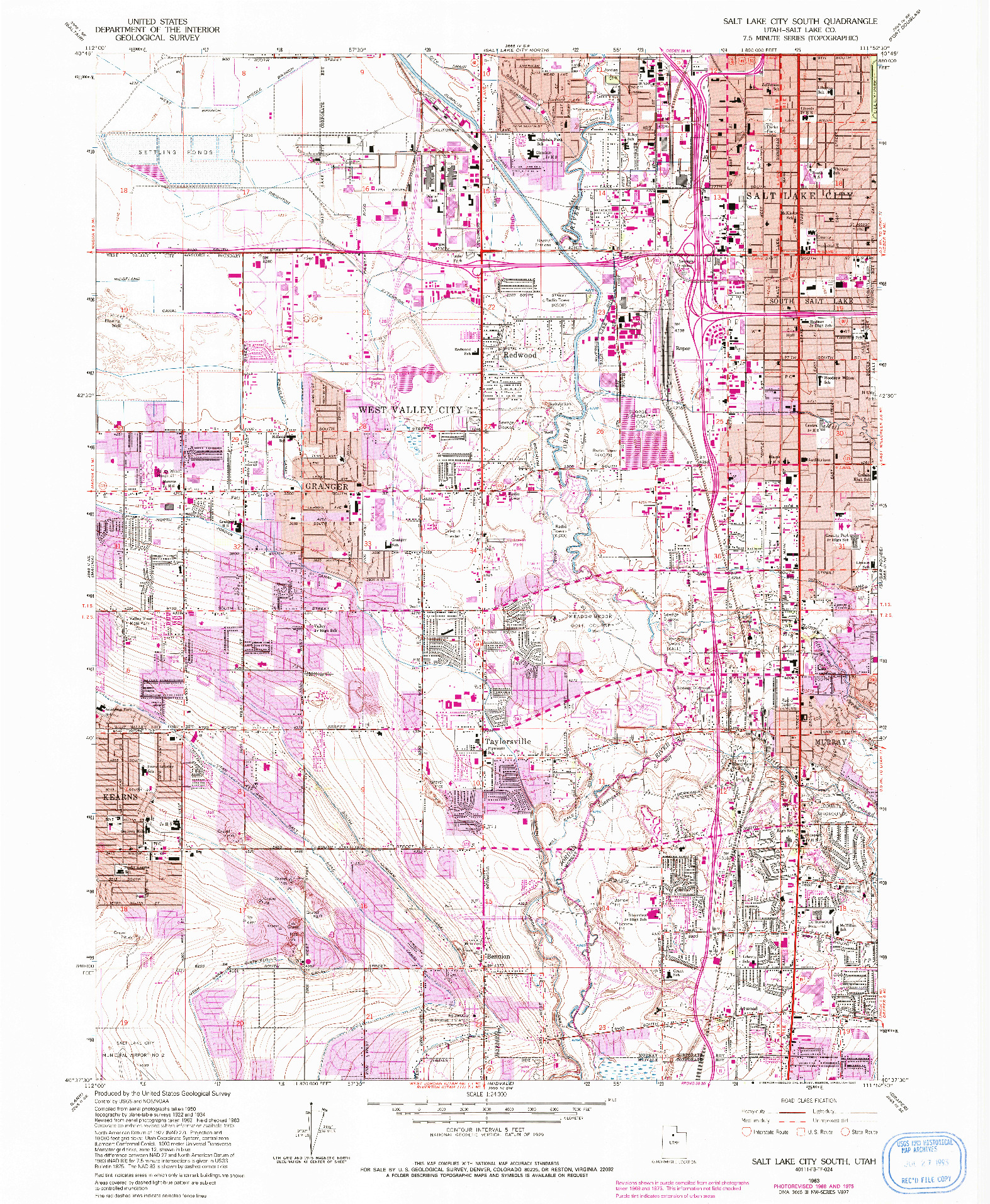 USGS 1:24000-SCALE QUADRANGLE FOR SALT LAKE CITY SOUTH, UT 1963