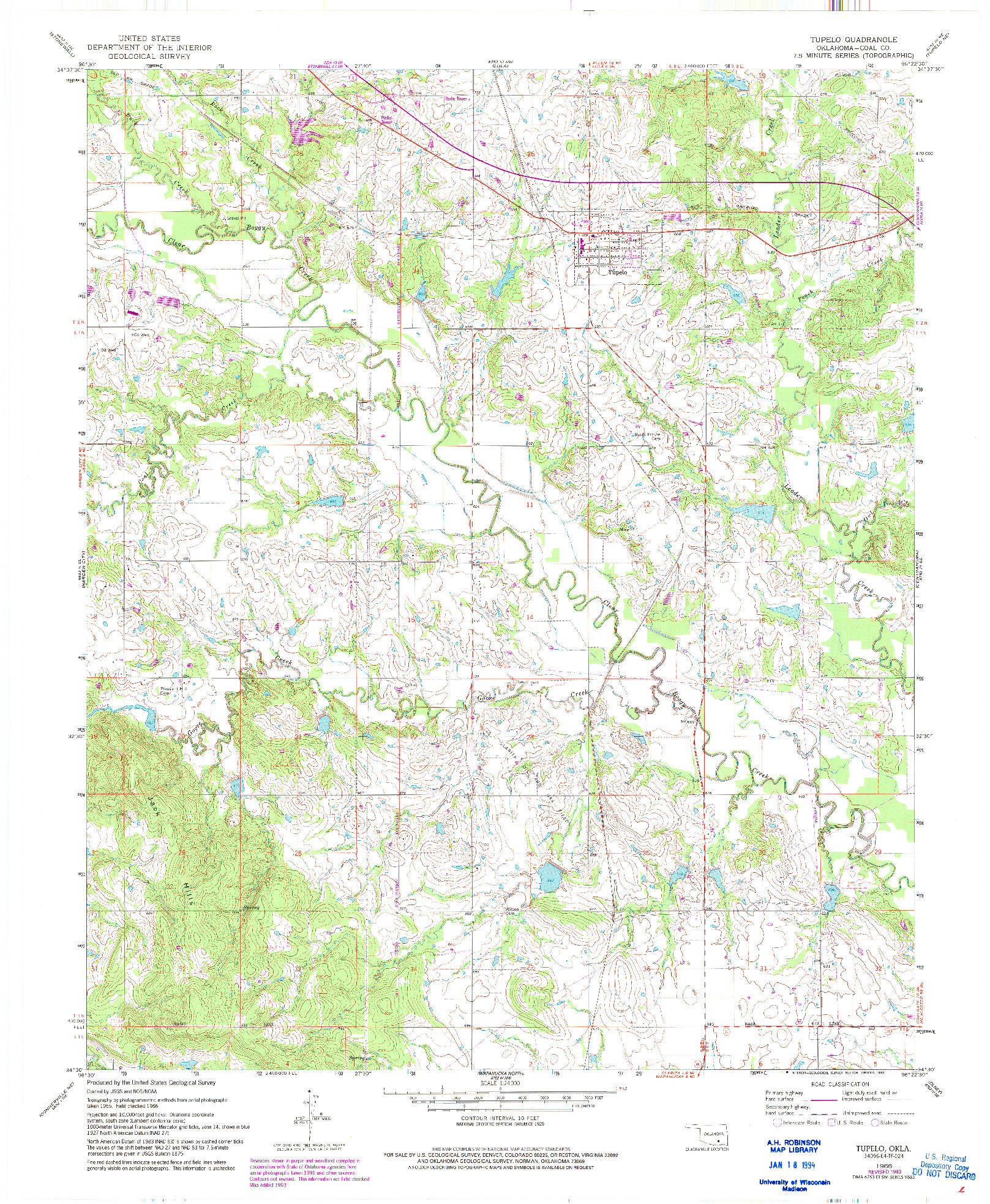 USGS 1:24000-SCALE QUADRANGLE FOR TUPELO, OK 1966