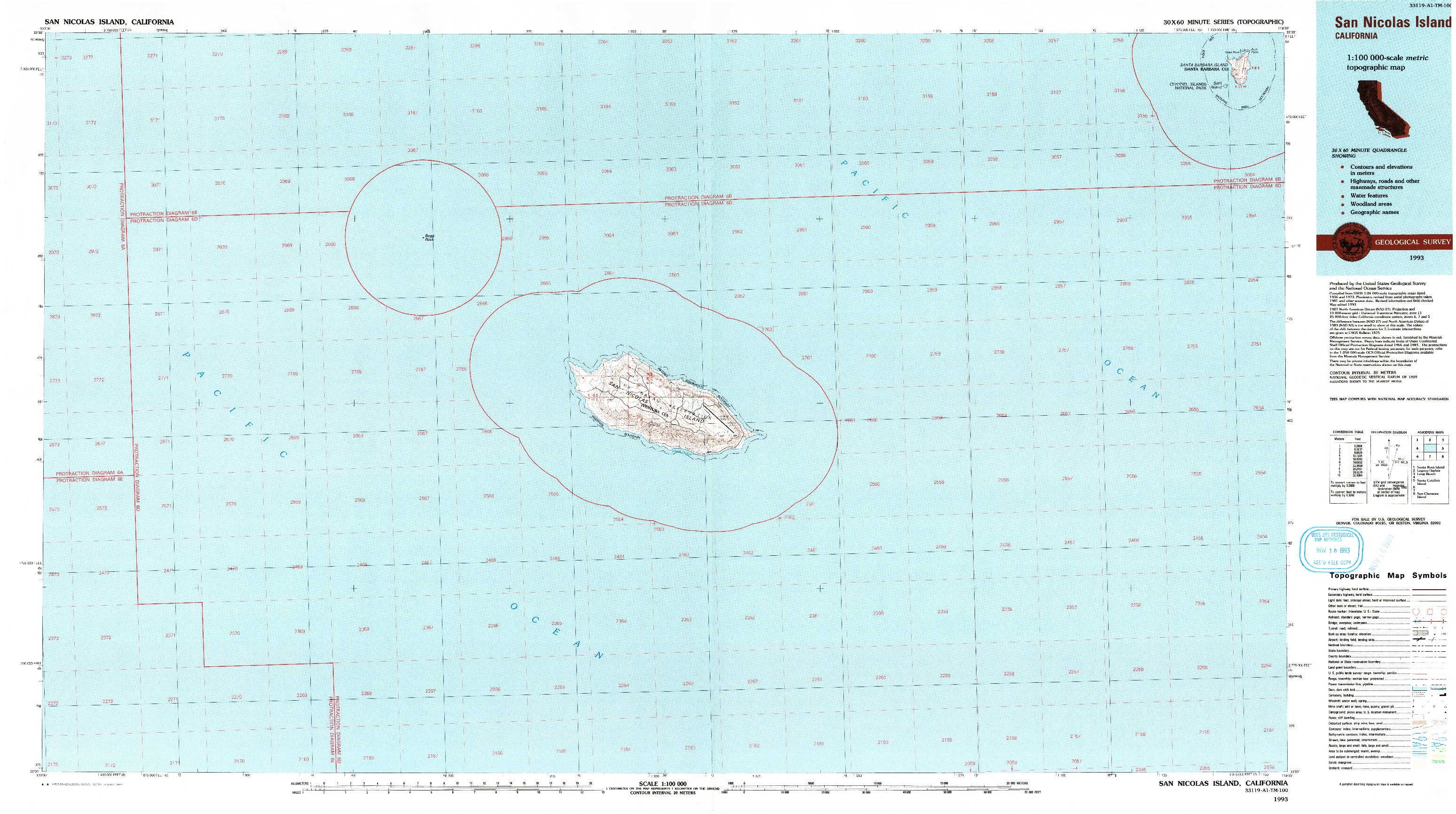 USGS 1:100000-SCALE QUADRANGLE FOR SAN NICOLAS ISLAND, CA 1993