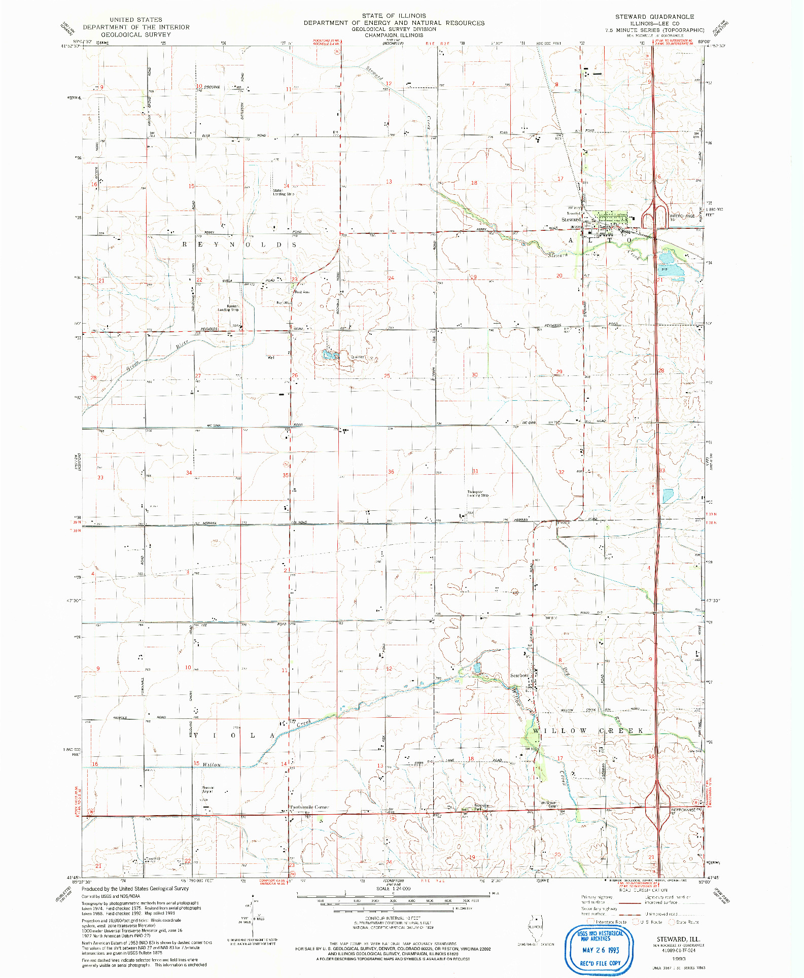 USGS 1:24000-SCALE QUADRANGLE FOR STEWARD, IL 1993