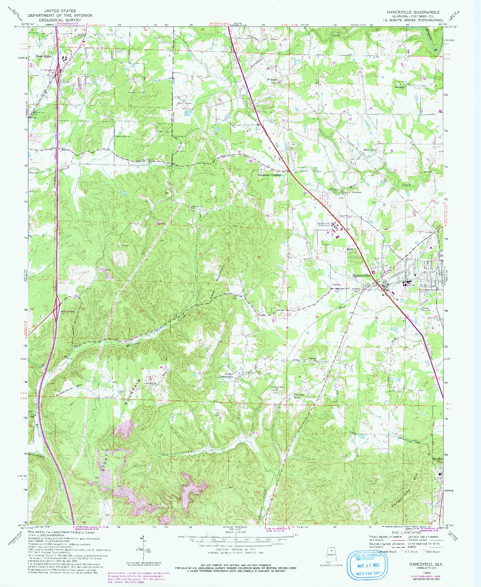 USGS 1:24000-SCALE QUADRANGLE FOR HANCEVILLE, AL 1969