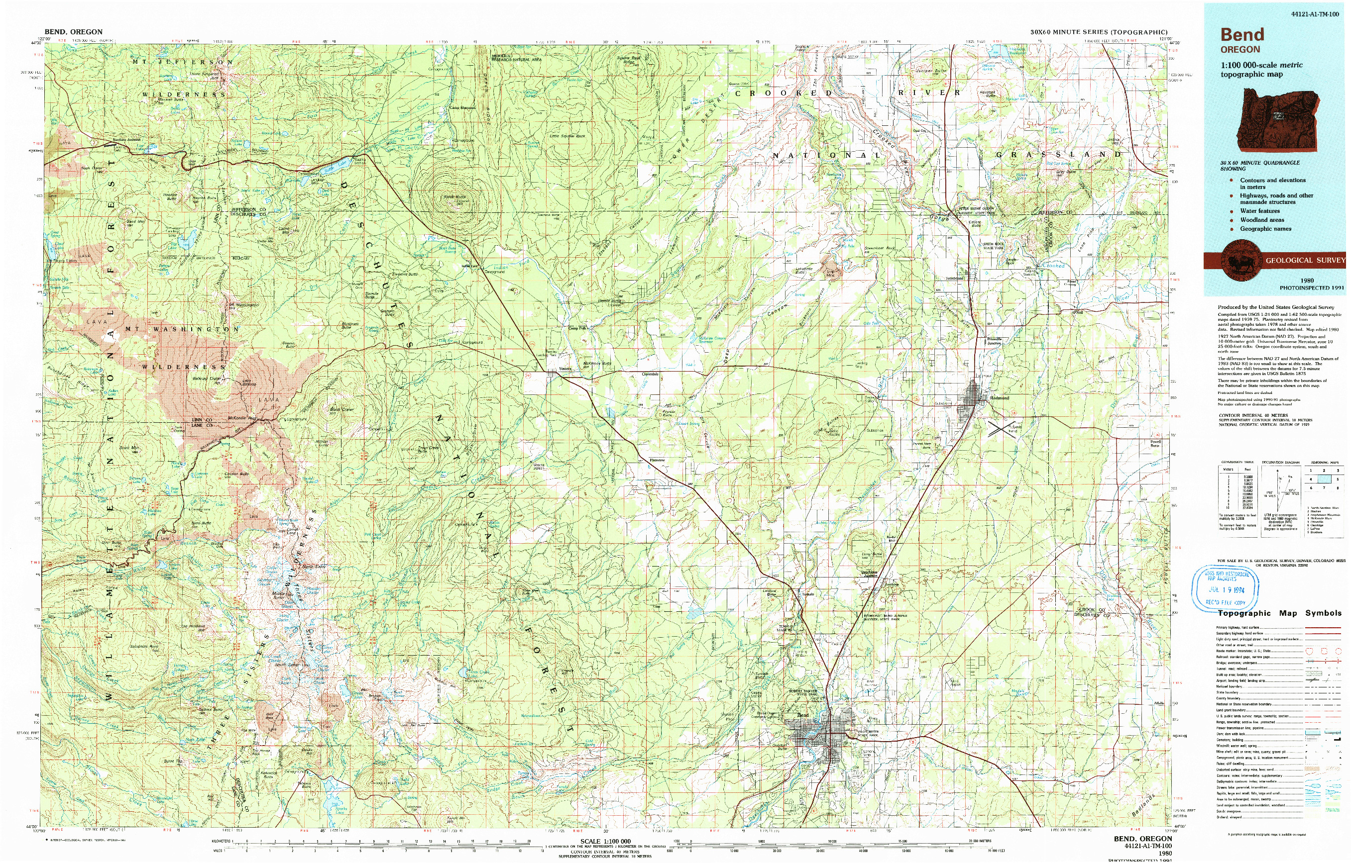 USGS 1:100000-SCALE QUADRANGLE FOR BEND, OR 1980