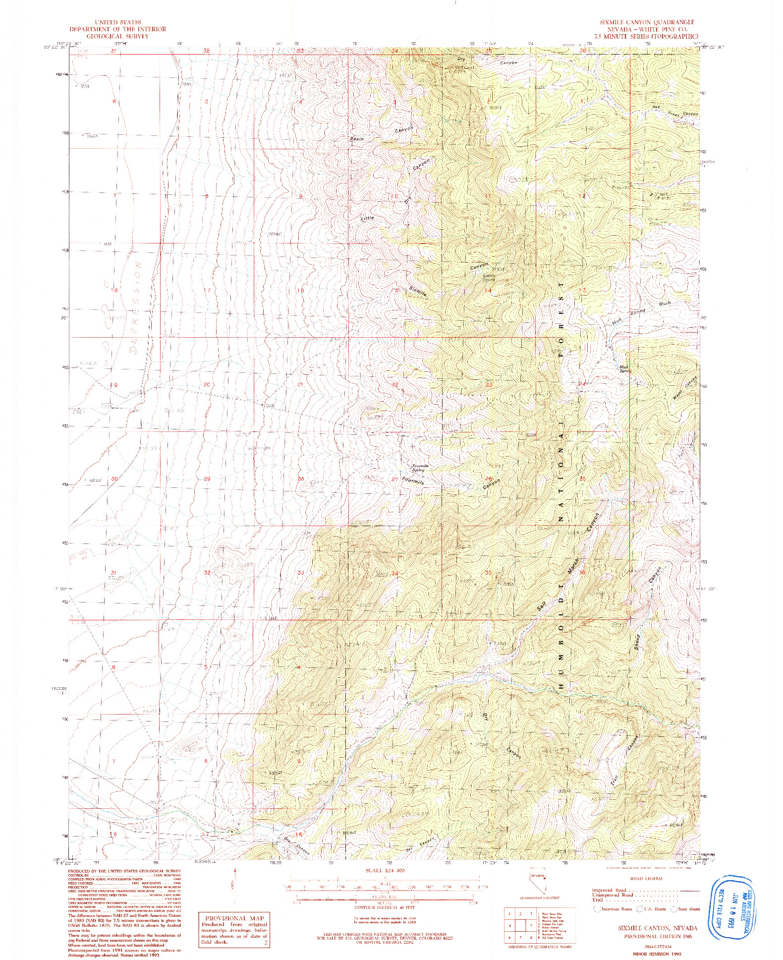 USGS 1:24000-SCALE QUADRANGLE FOR SIXMILE CANYON, NV 1986