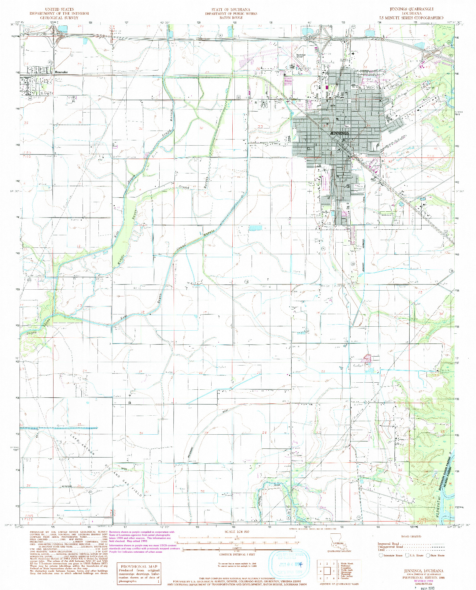 USGS 1:24000-SCALE QUADRANGLE FOR JENNINGS, LA 1985