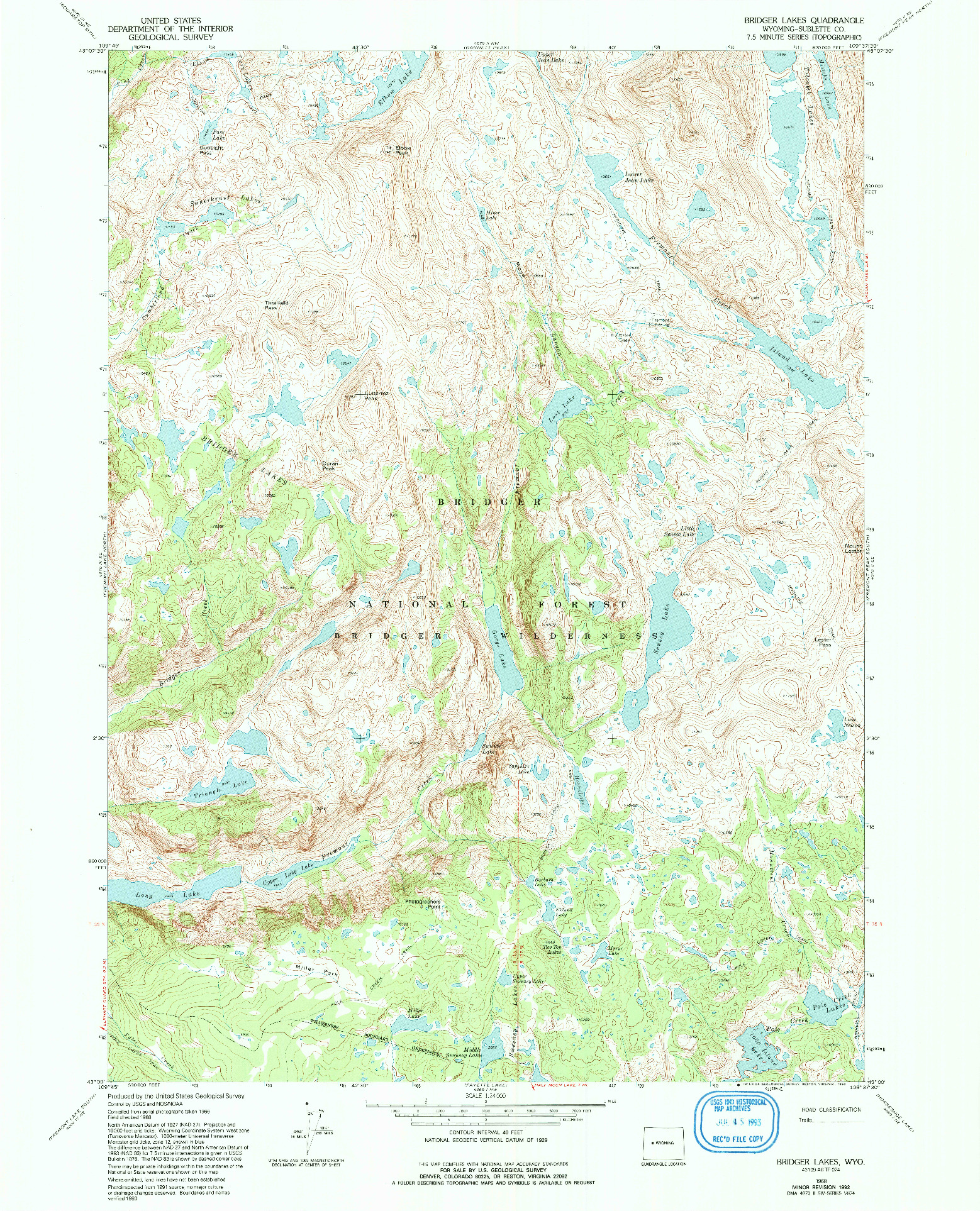 USGS 1:24000-SCALE QUADRANGLE FOR BRIDGER LAKES, WY 1968