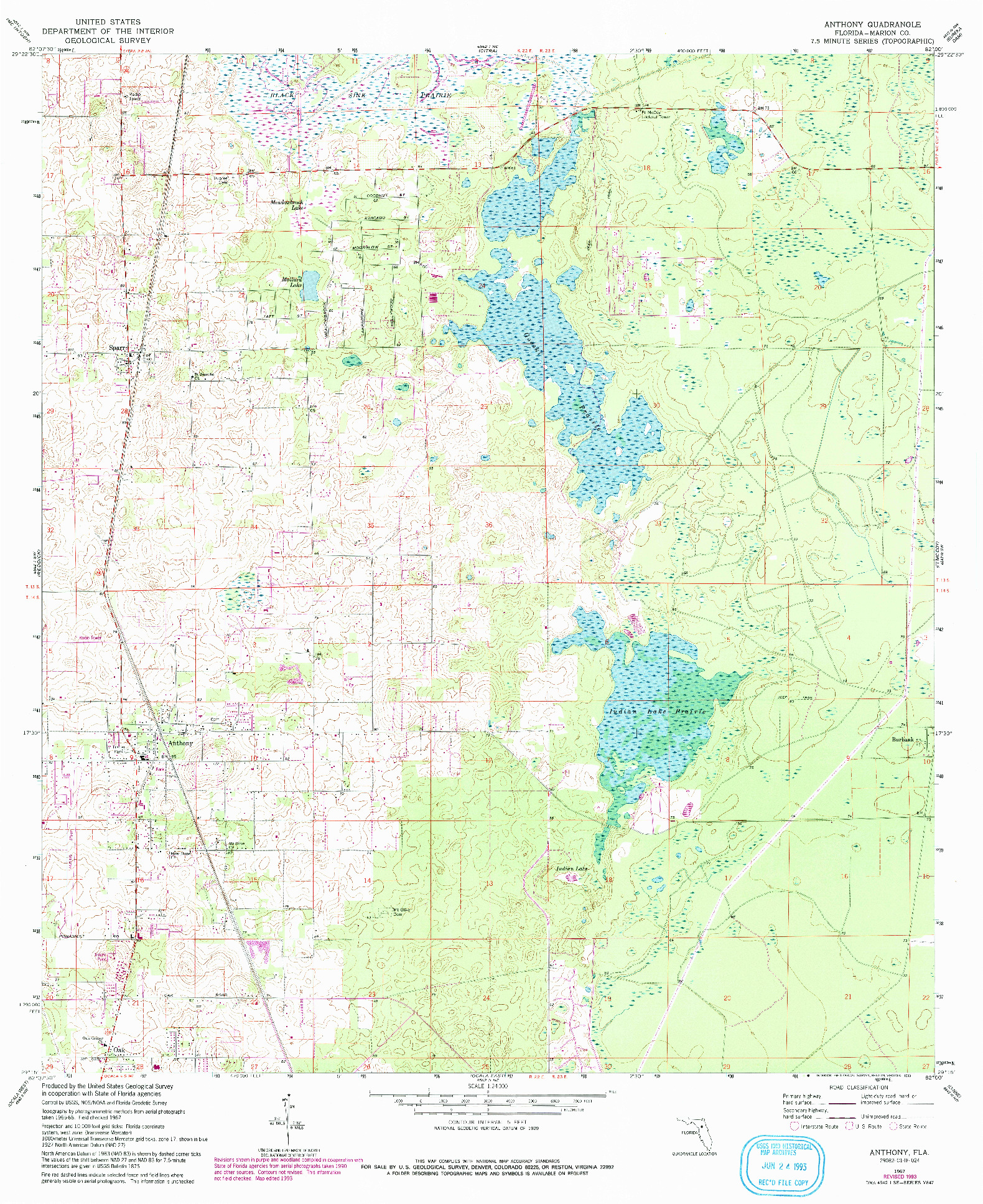 USGS 1:24000-SCALE QUADRANGLE FOR ANTHONY, FL 1967