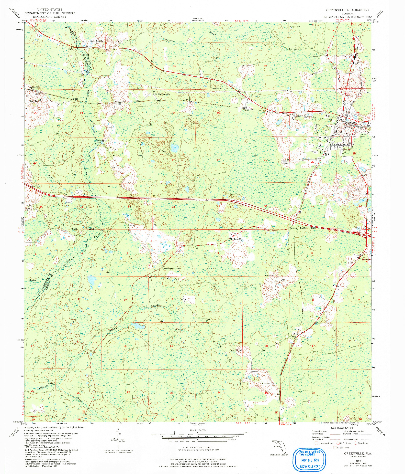 USGS 1:24000-SCALE QUADRANGLE FOR GREENVILLE, FL 1954