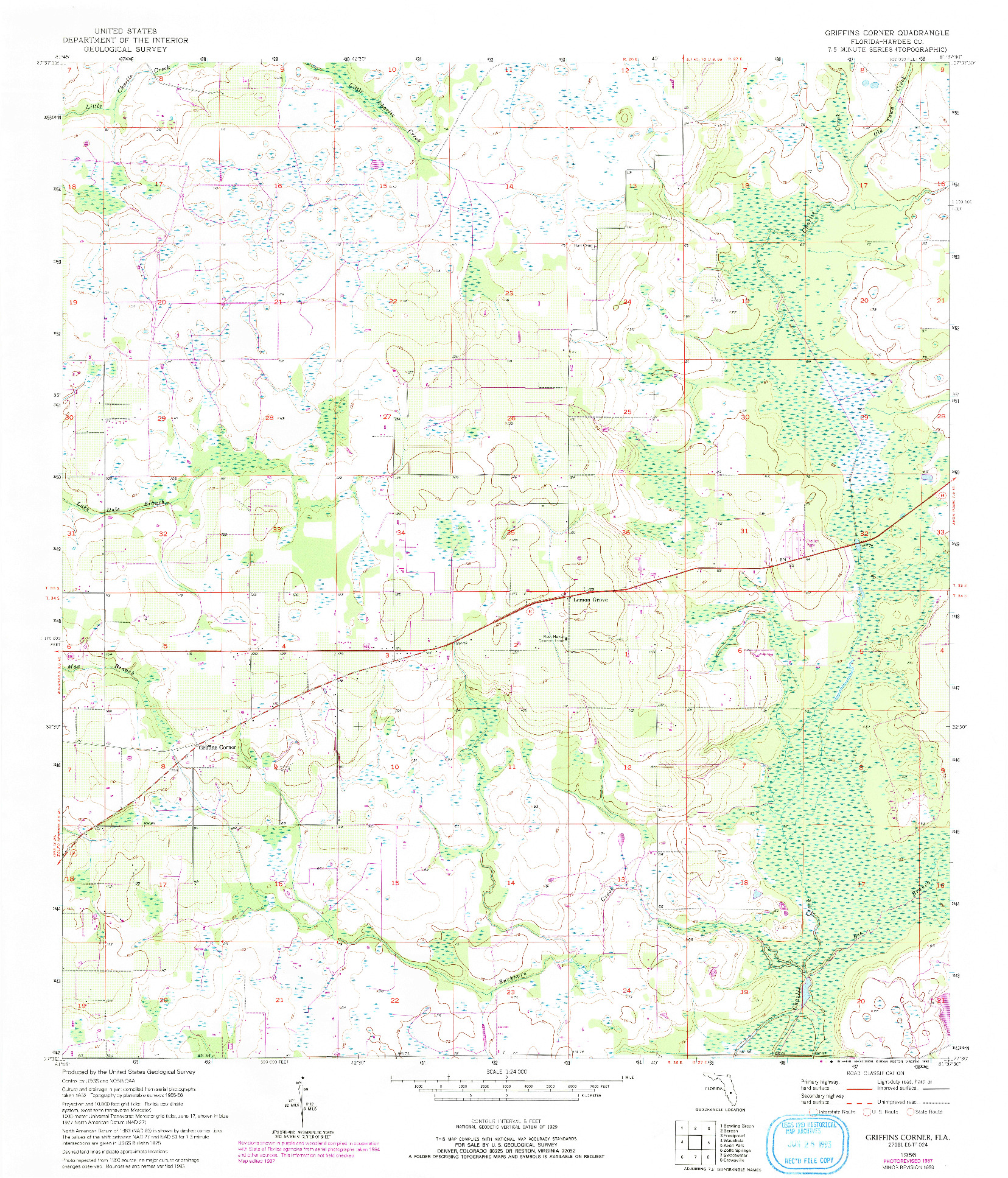 USGS 1:24000-SCALE QUADRANGLE FOR GRIFFINS CORNER, FL 1956