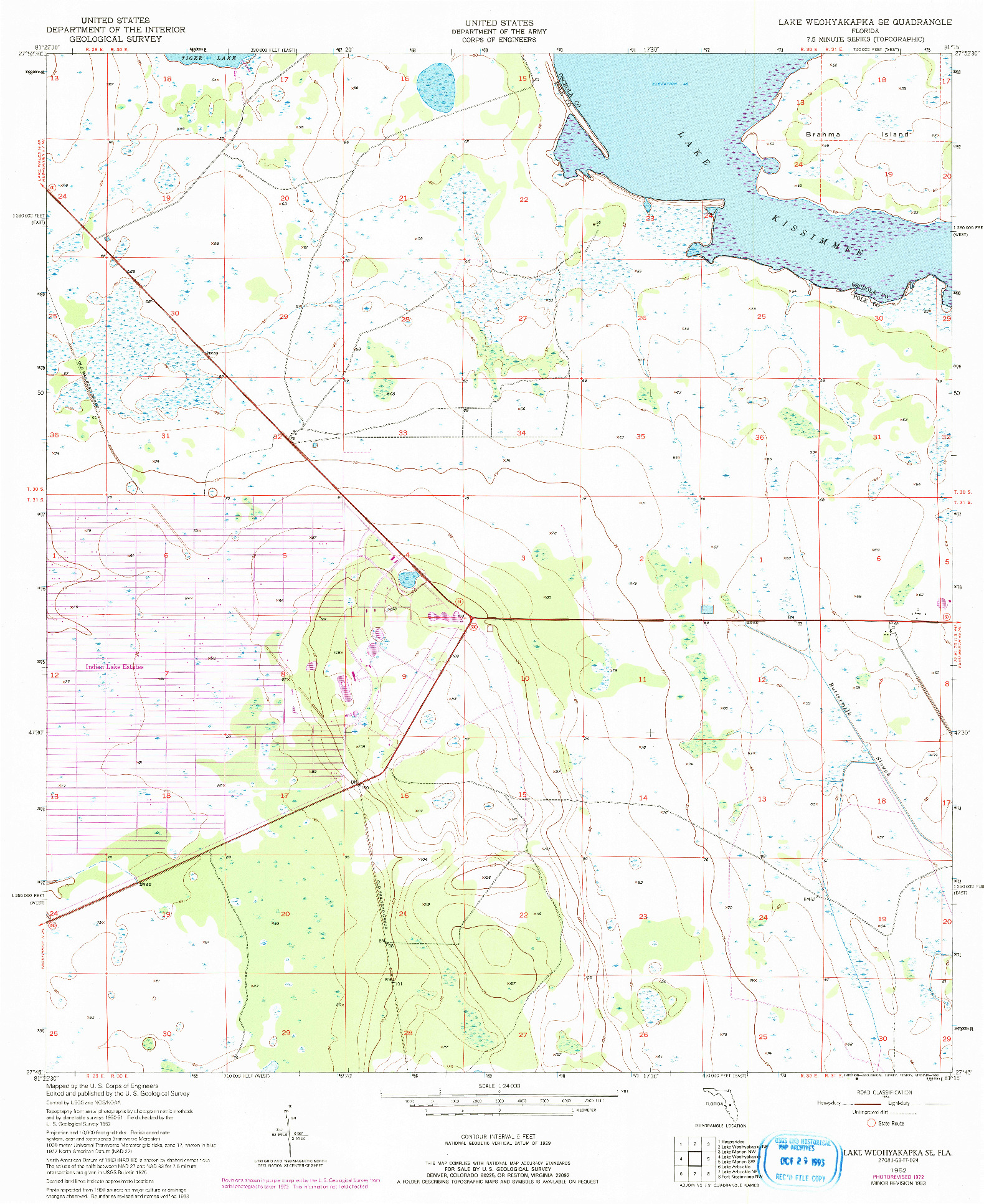 USGS 1:24000-SCALE QUADRANGLE FOR LAKE WEOHYAKAPKA SE, FL 1952