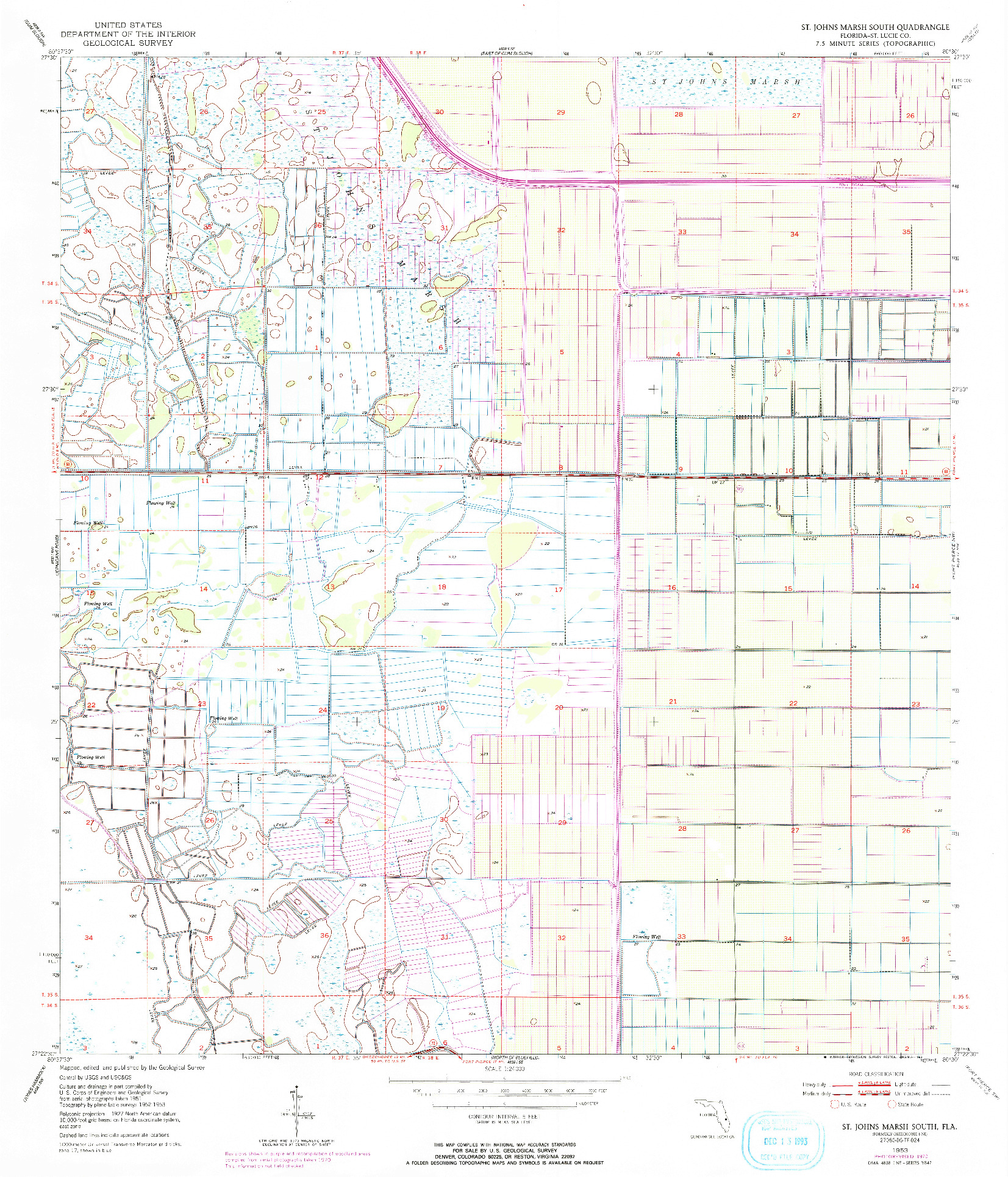 USGS 1:24000-SCALE QUADRANGLE FOR ST. JOHNS MARSH SOUTH, FL 1953