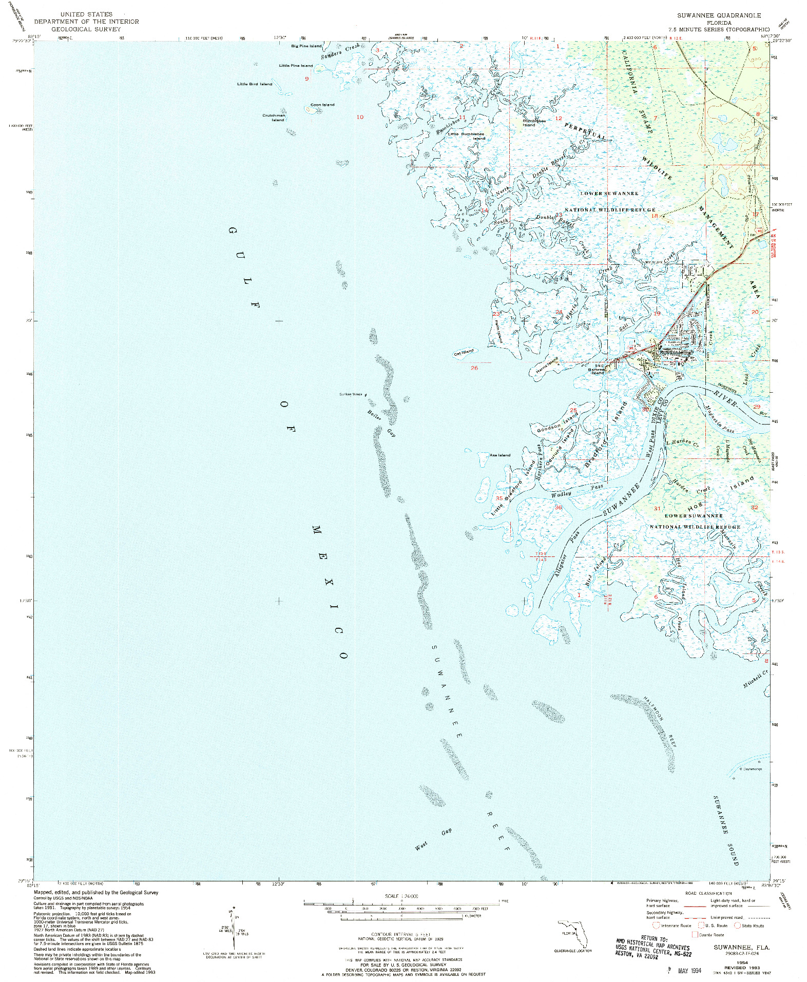 USGS 1:24000-SCALE QUADRANGLE FOR SUWANNEE, FL 1954