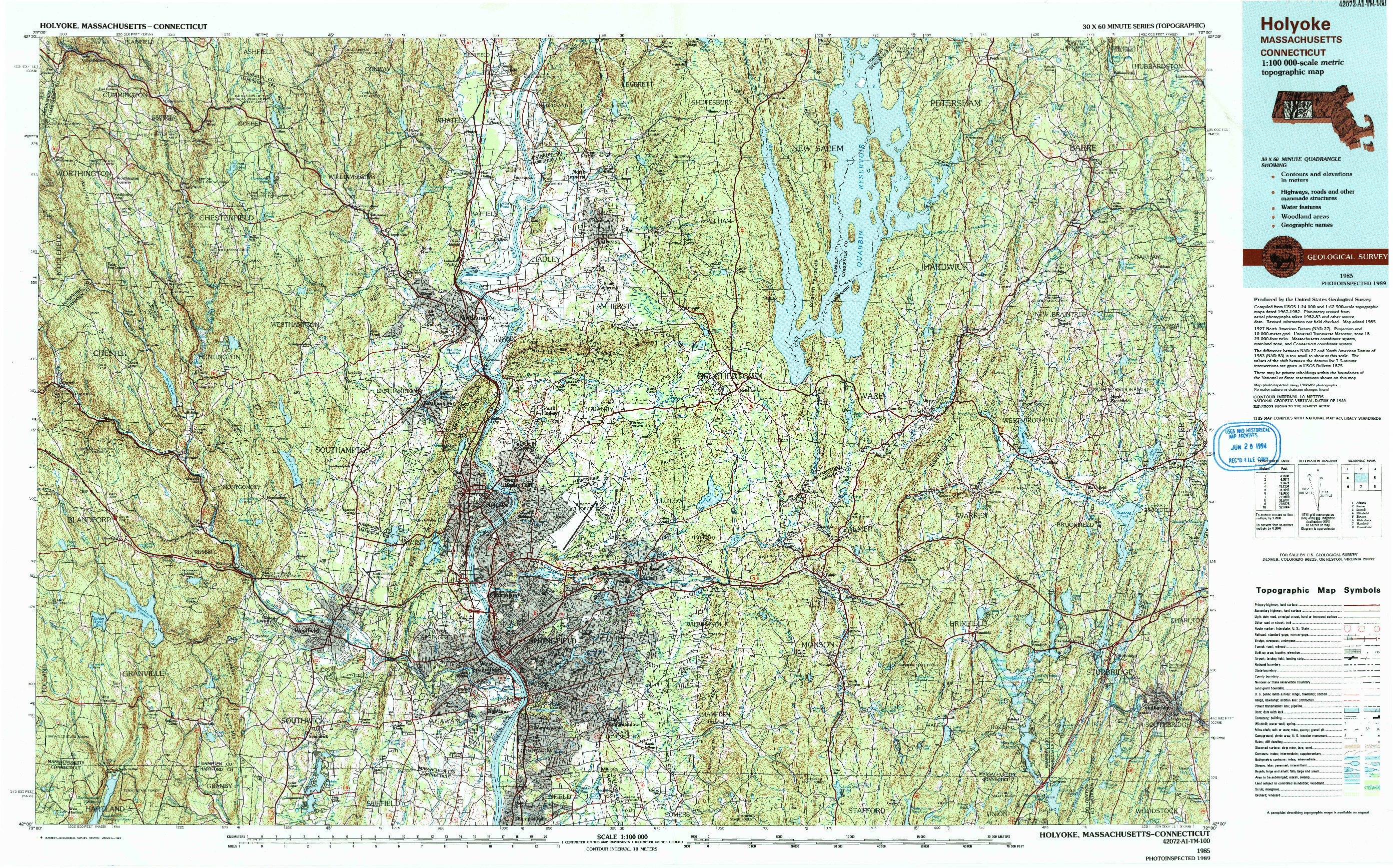 USGS 1:100000-SCALE QUADRANGLE FOR HOLYOKE, MA 1985