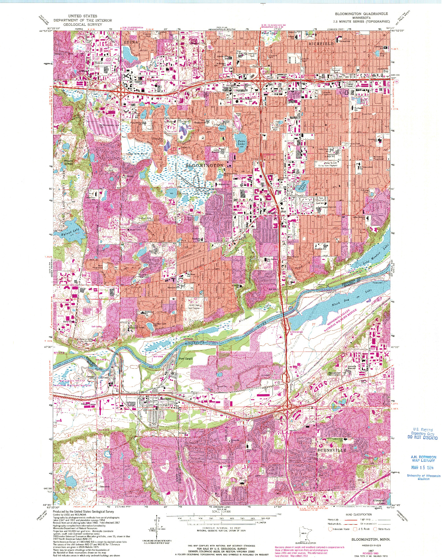 USGS 1:24000-SCALE QUADRANGLE FOR BLOOMINGTON, MN 1967