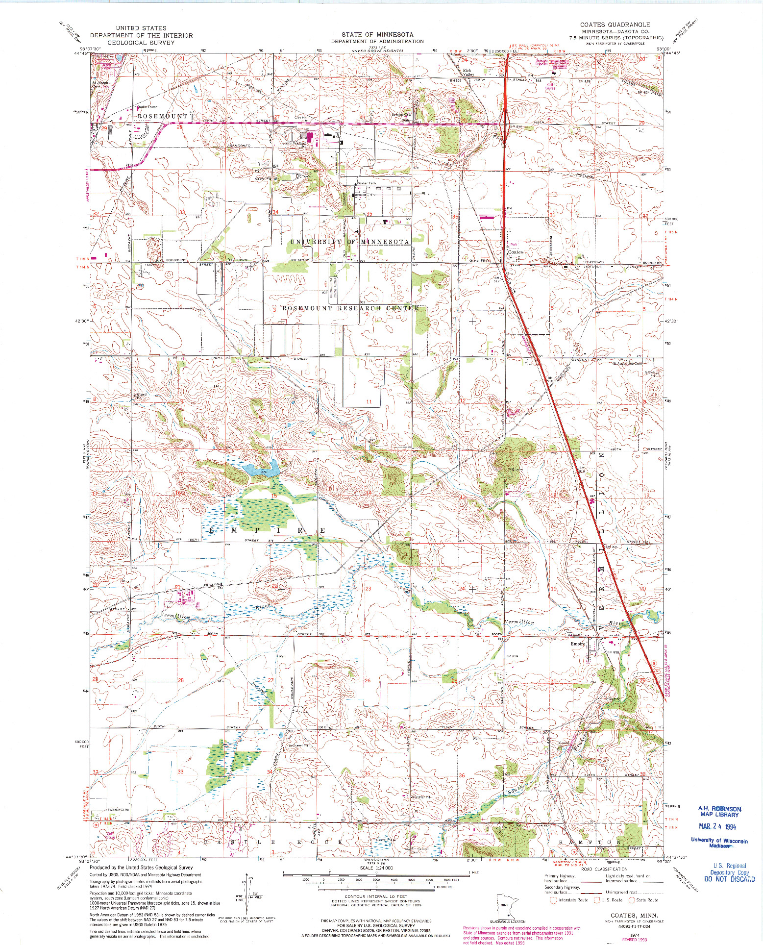 USGS 1:24000-SCALE QUADRANGLE FOR COATES, MN 1974