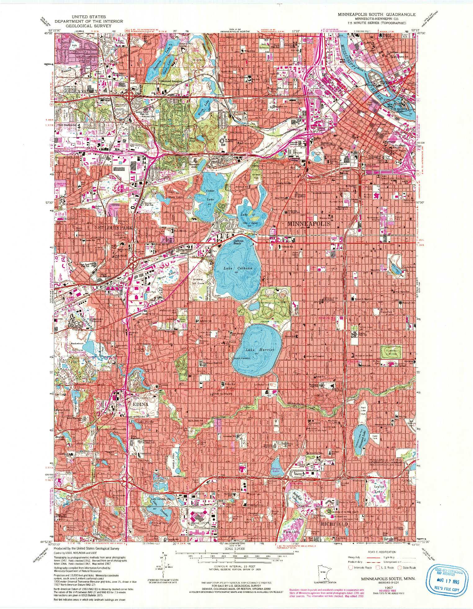 USGS 1:24000-SCALE QUADRANGLE FOR MINNEAPOLIS SOUTH, MN 1967