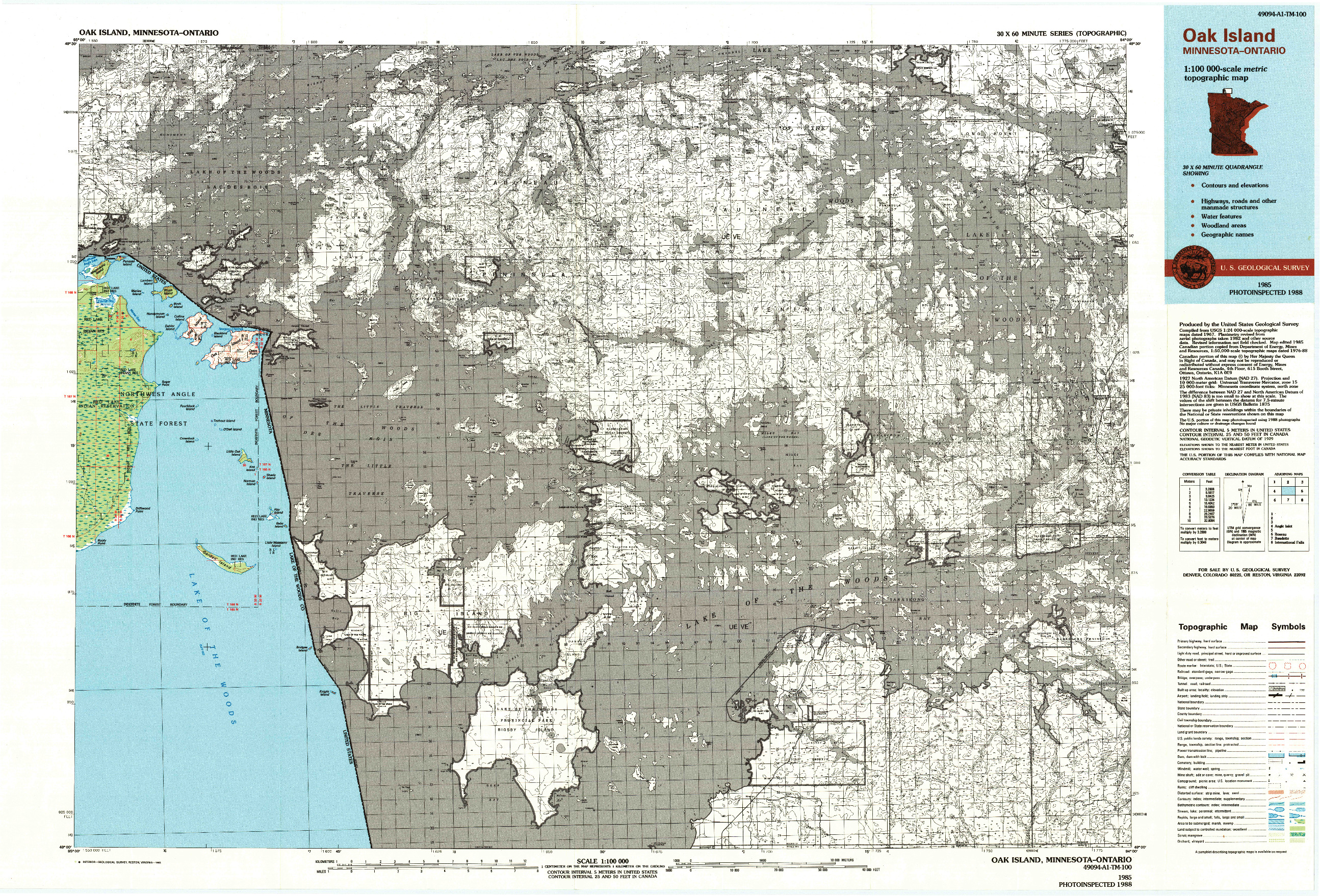 USGS 1:100000-SCALE QUADRANGLE FOR OAK ISLAND, MN 1985