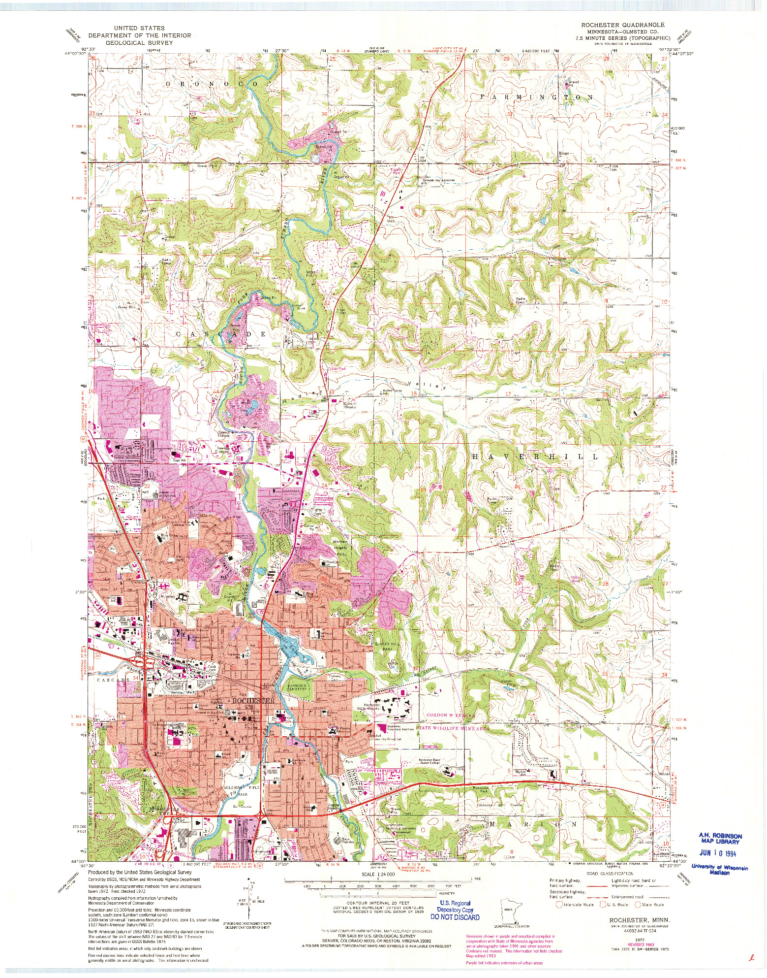 USGS 1:24000-SCALE QUADRANGLE FOR ROCHESTER, MN 1972