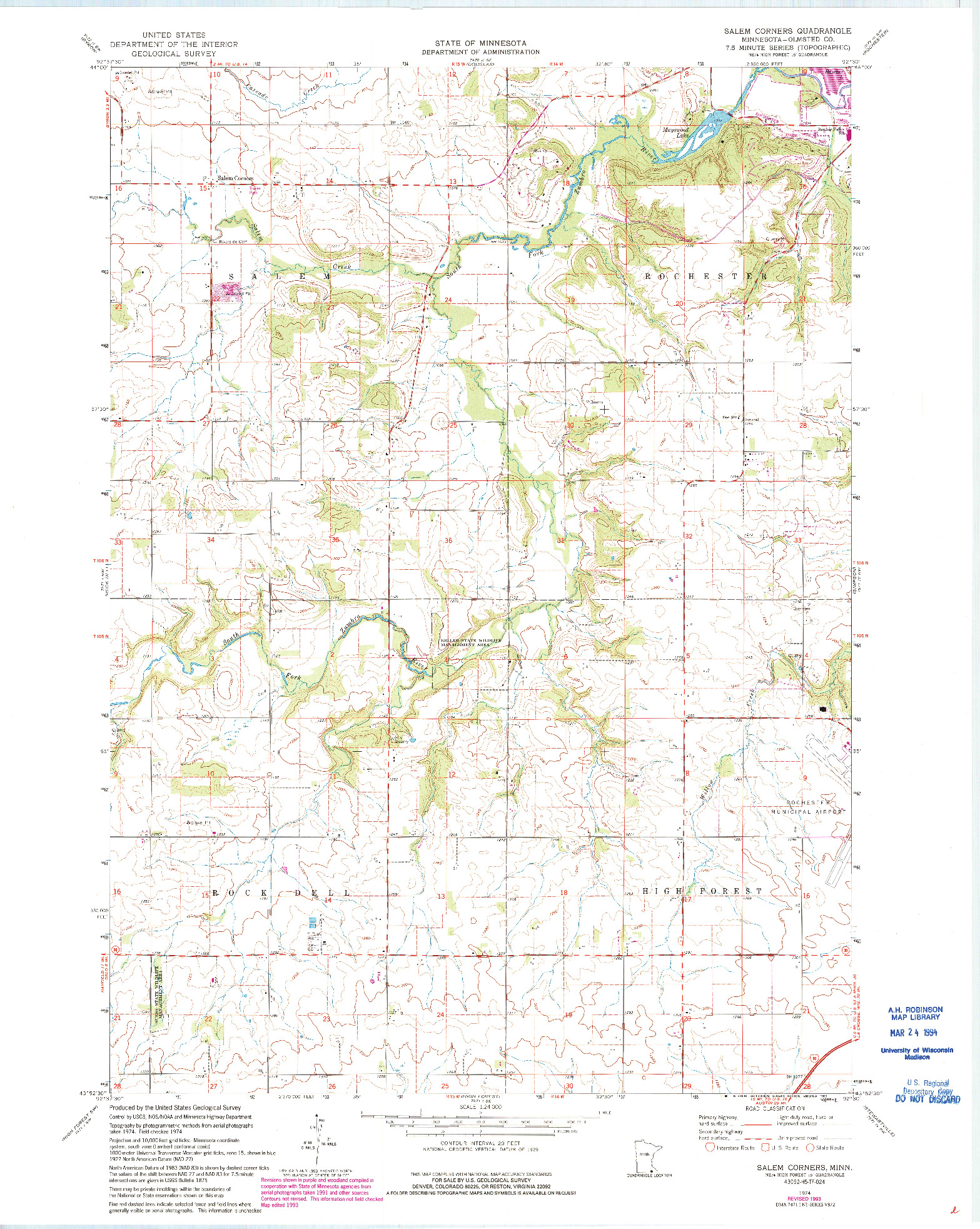 USGS 1:24000-SCALE QUADRANGLE FOR SALEM CORNERS, MN 1974