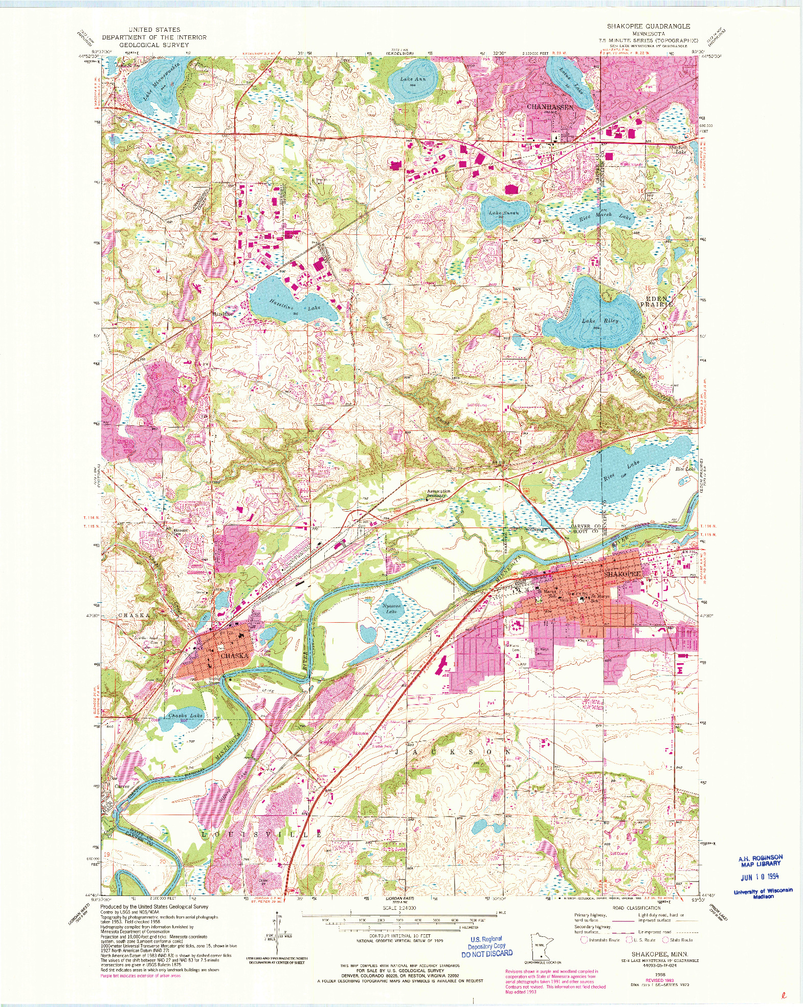 USGS 1:24000-SCALE QUADRANGLE FOR SHAKOPEE, MN 1958