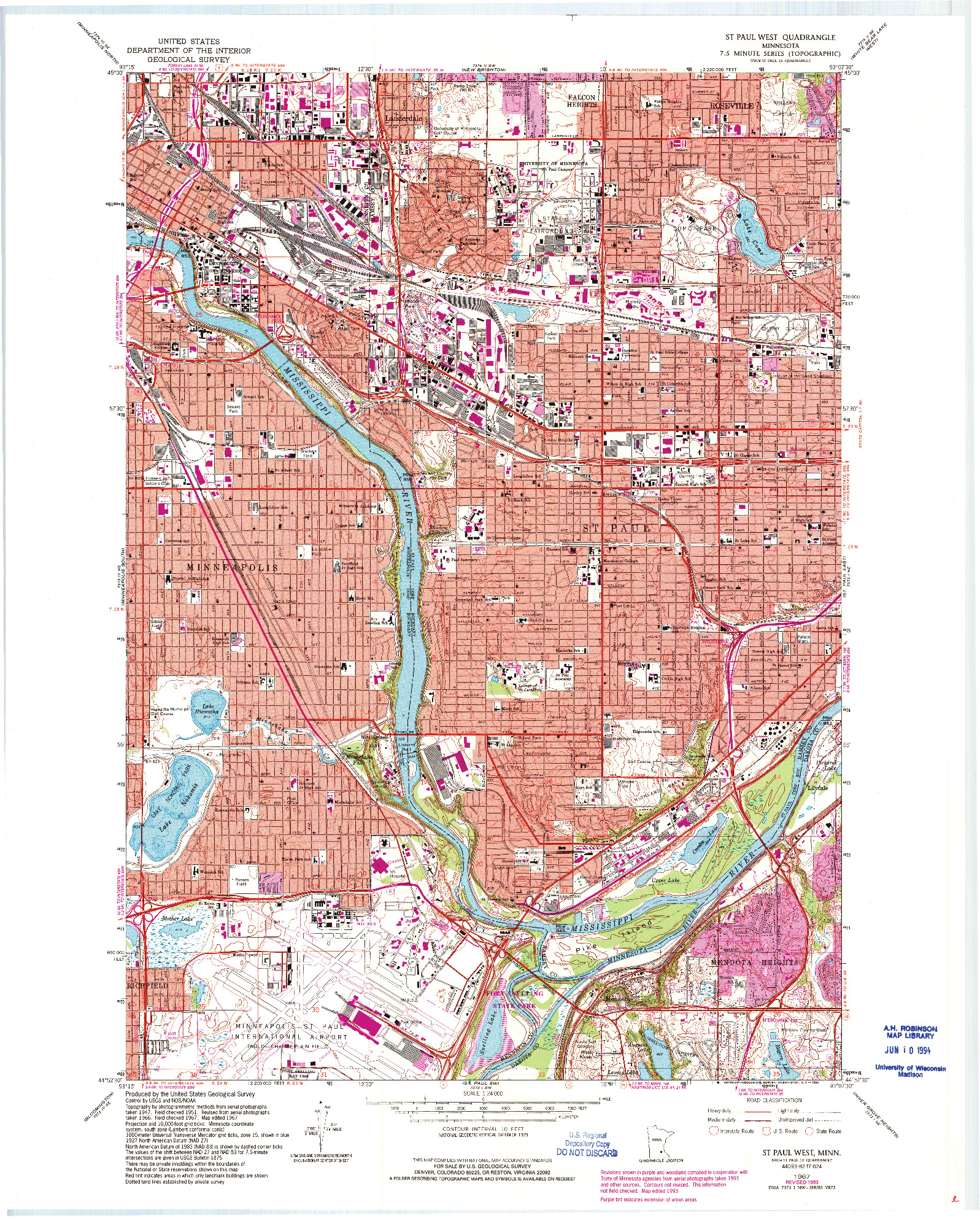 USGS 1:24000-SCALE QUADRANGLE FOR ST. PAUL WEST, MN 1967