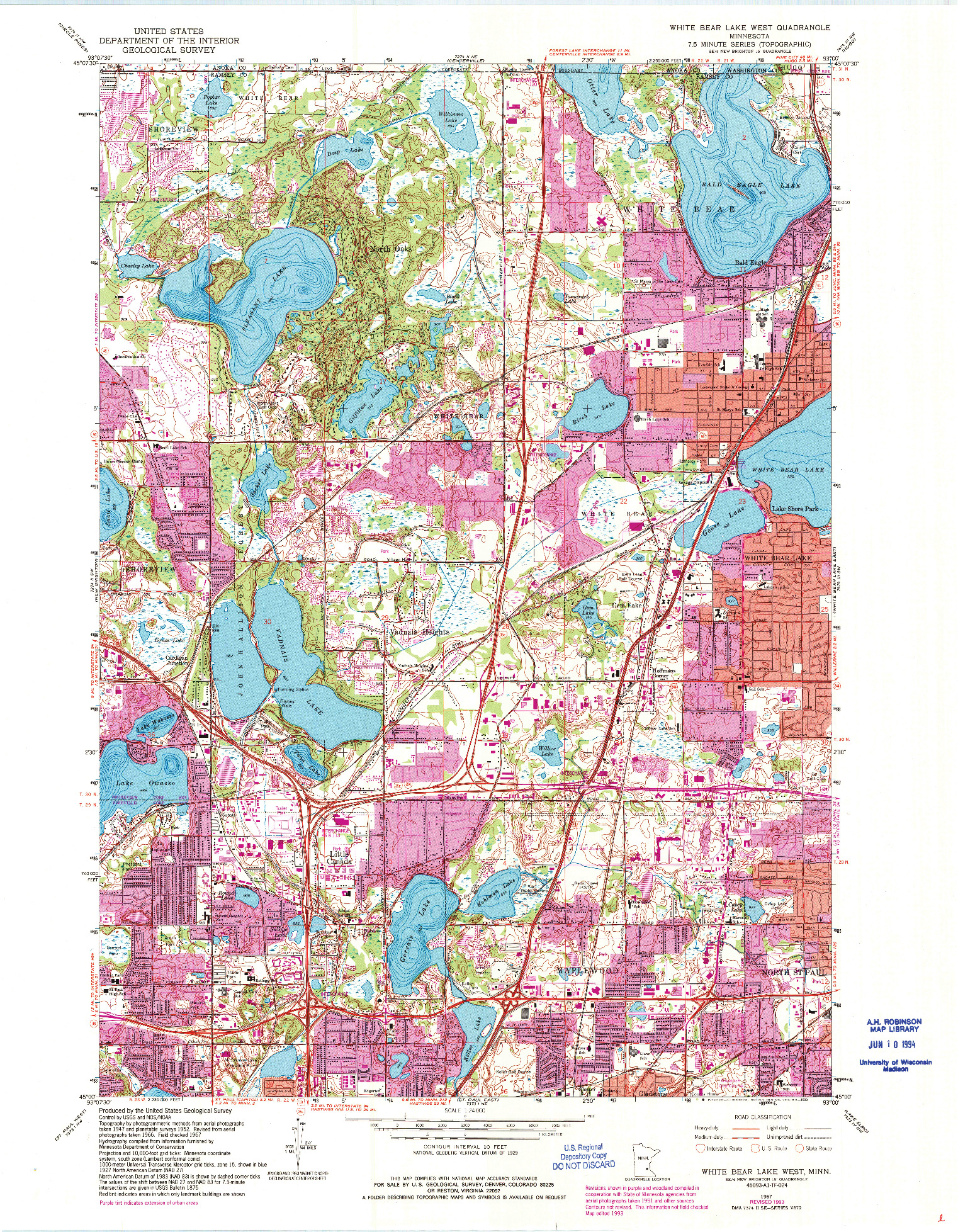 USGS 1:24000-SCALE QUADRANGLE FOR WHITE BEAR LAKE WEST, MN 1967