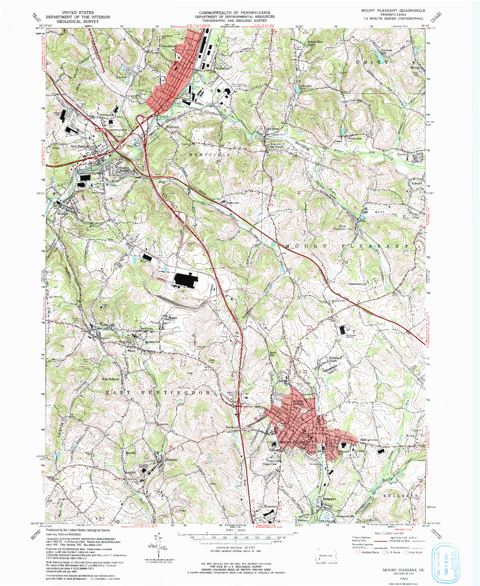 USGS 1:24000-SCALE QUADRANGLE FOR MOUNT PLEASANT, PA 1993