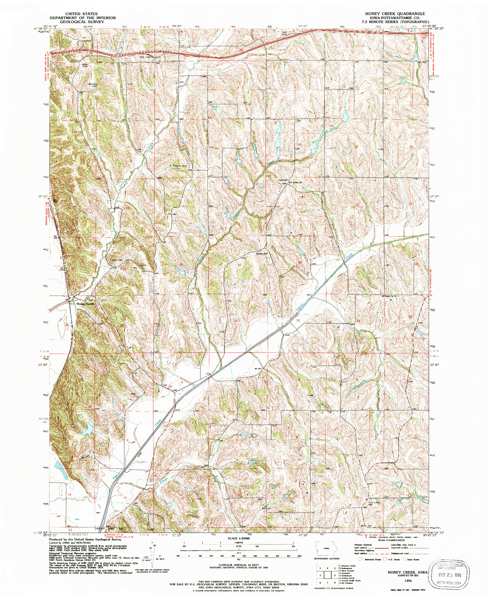 USGS 1:24000-SCALE QUADRANGLE FOR HONEY CREEK, IA 1994