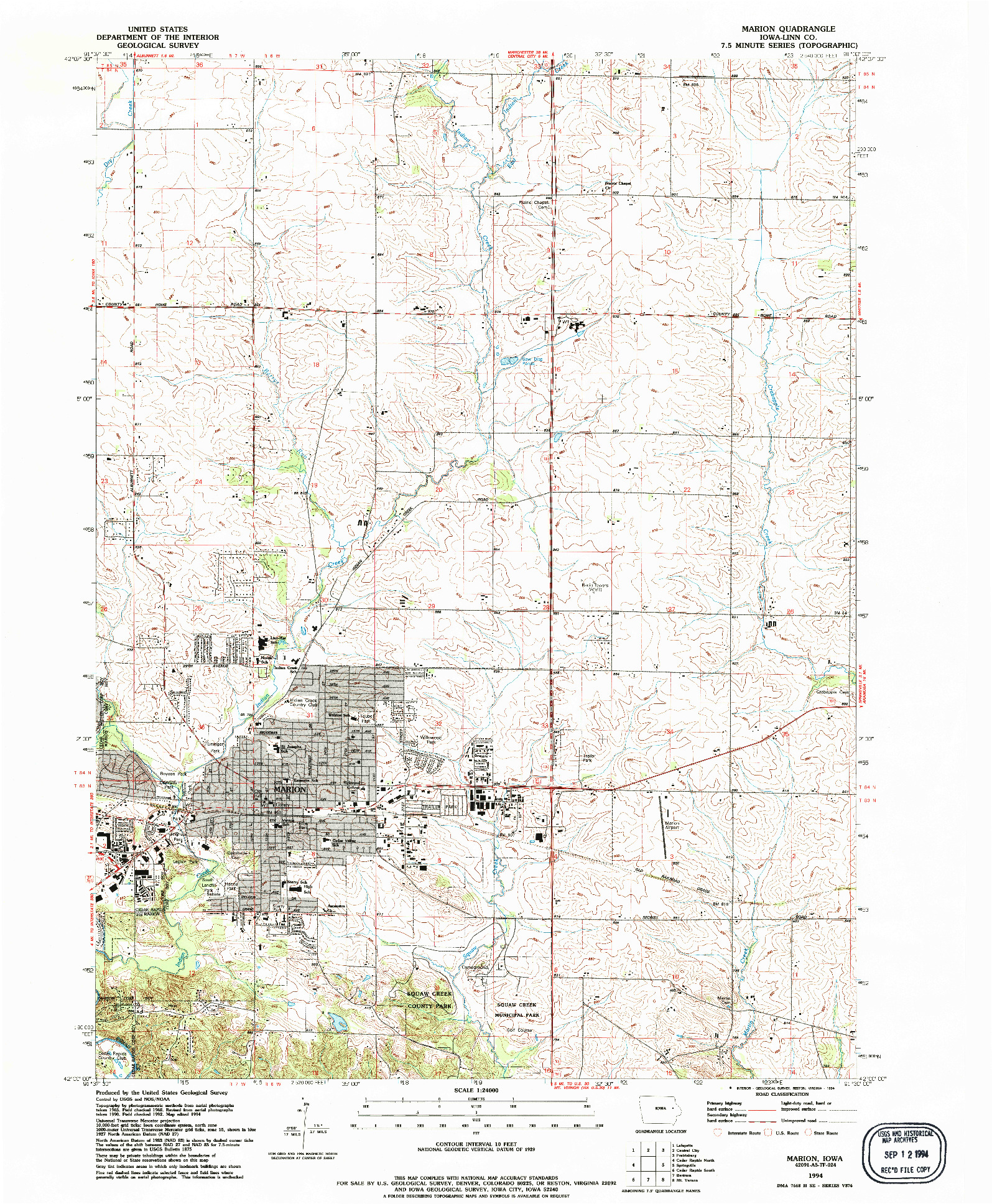 USGS 1:24000-SCALE QUADRANGLE FOR MARION, IA 1994