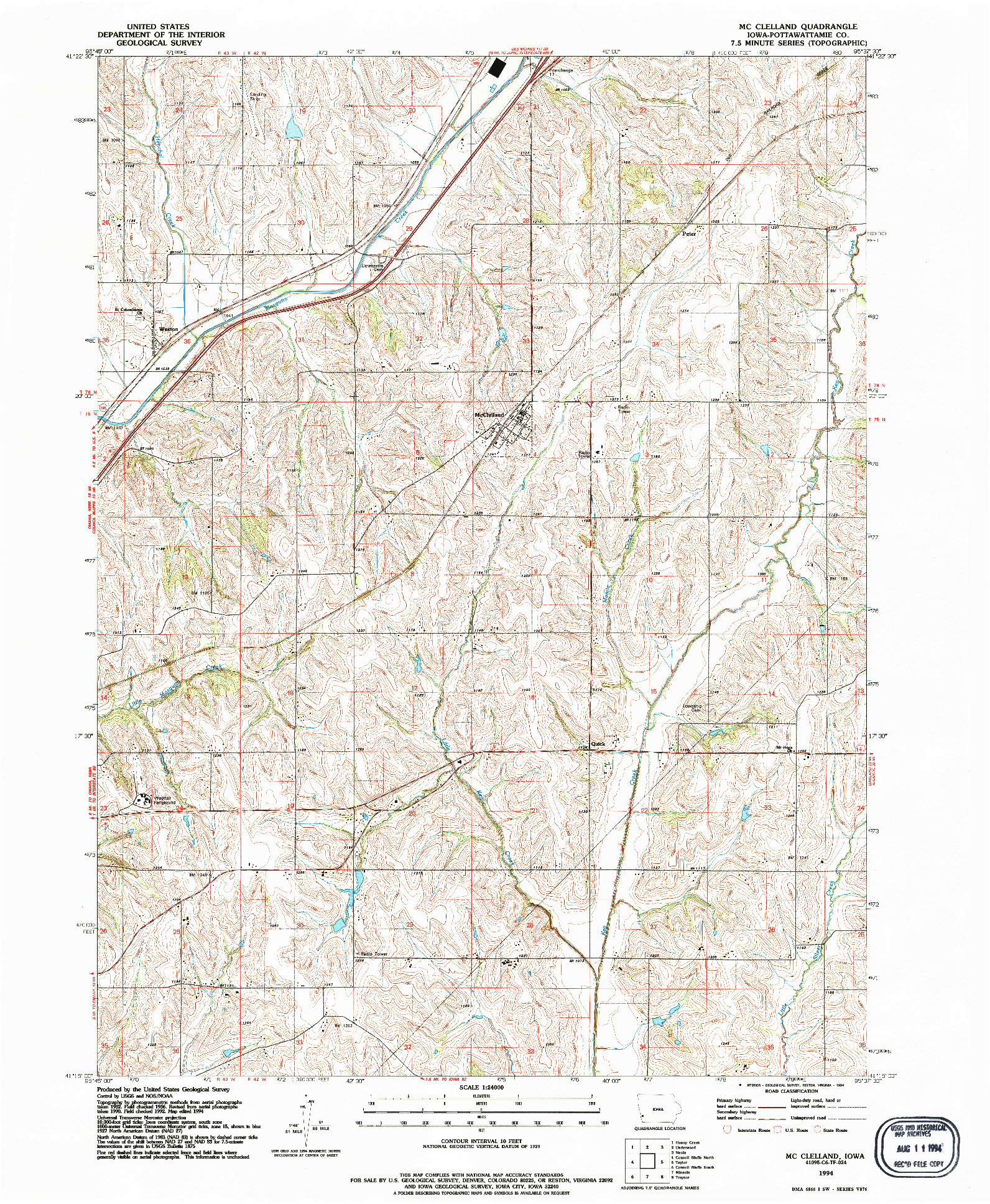 USGS 1:24000-SCALE QUADRANGLE FOR MC CLELLAND, IA 1994